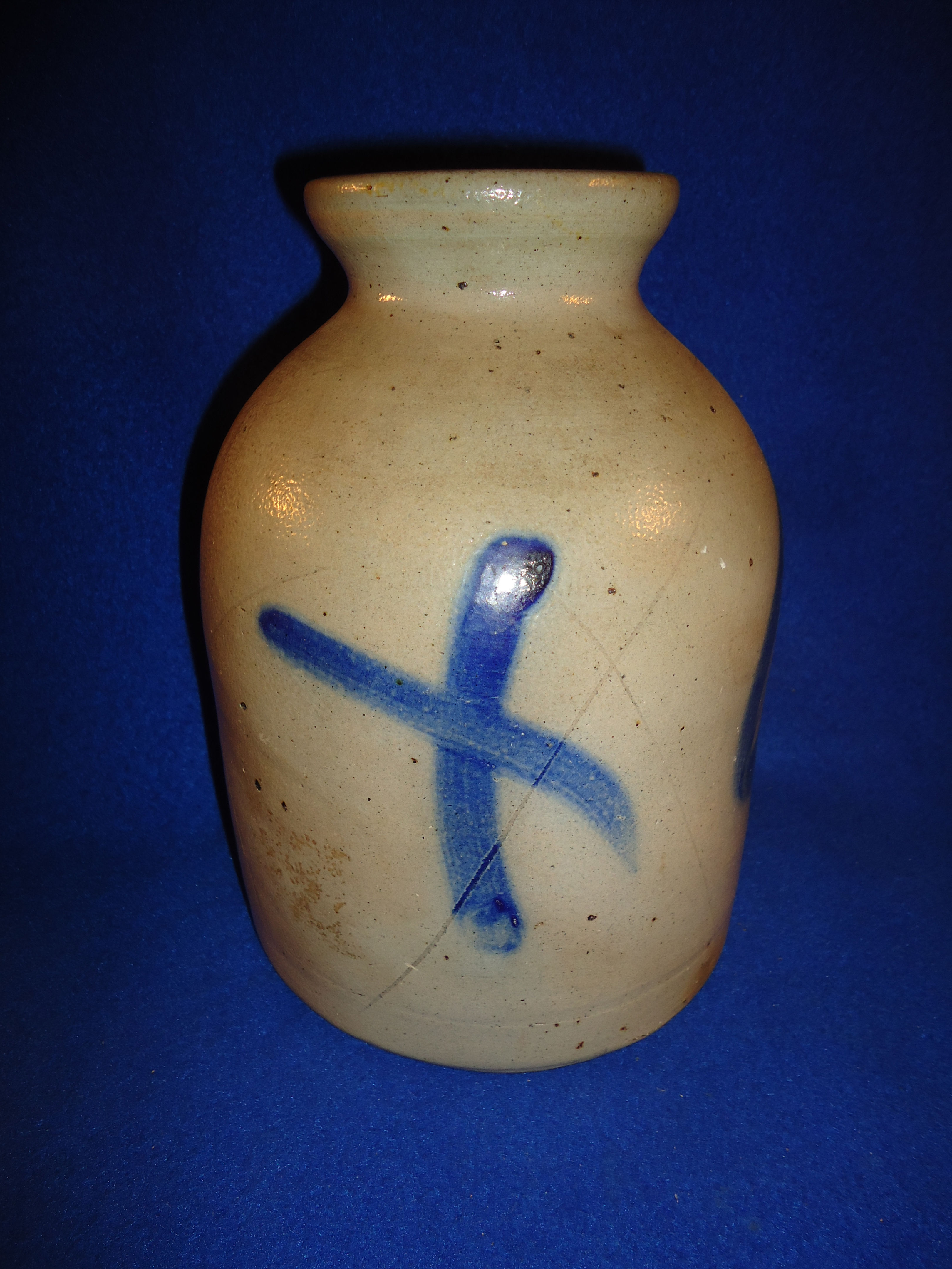 Circa 1870 1/2 Gallon Stoneware Tick Tack Toe Canning Jar #11816