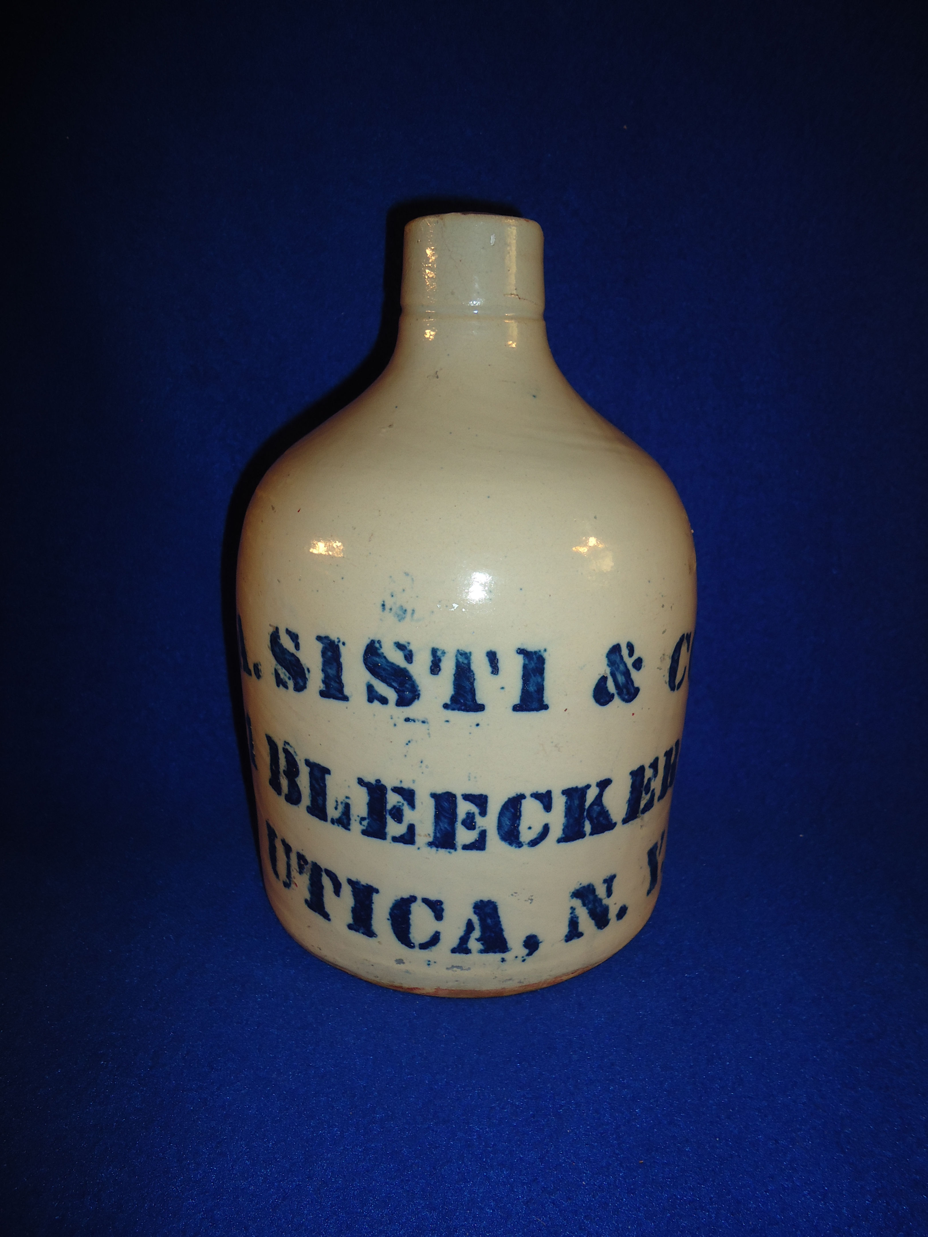 A. Sisti, Utica, New York Stoneware 1/2 Gallon Jug by Whites of Utica #3749