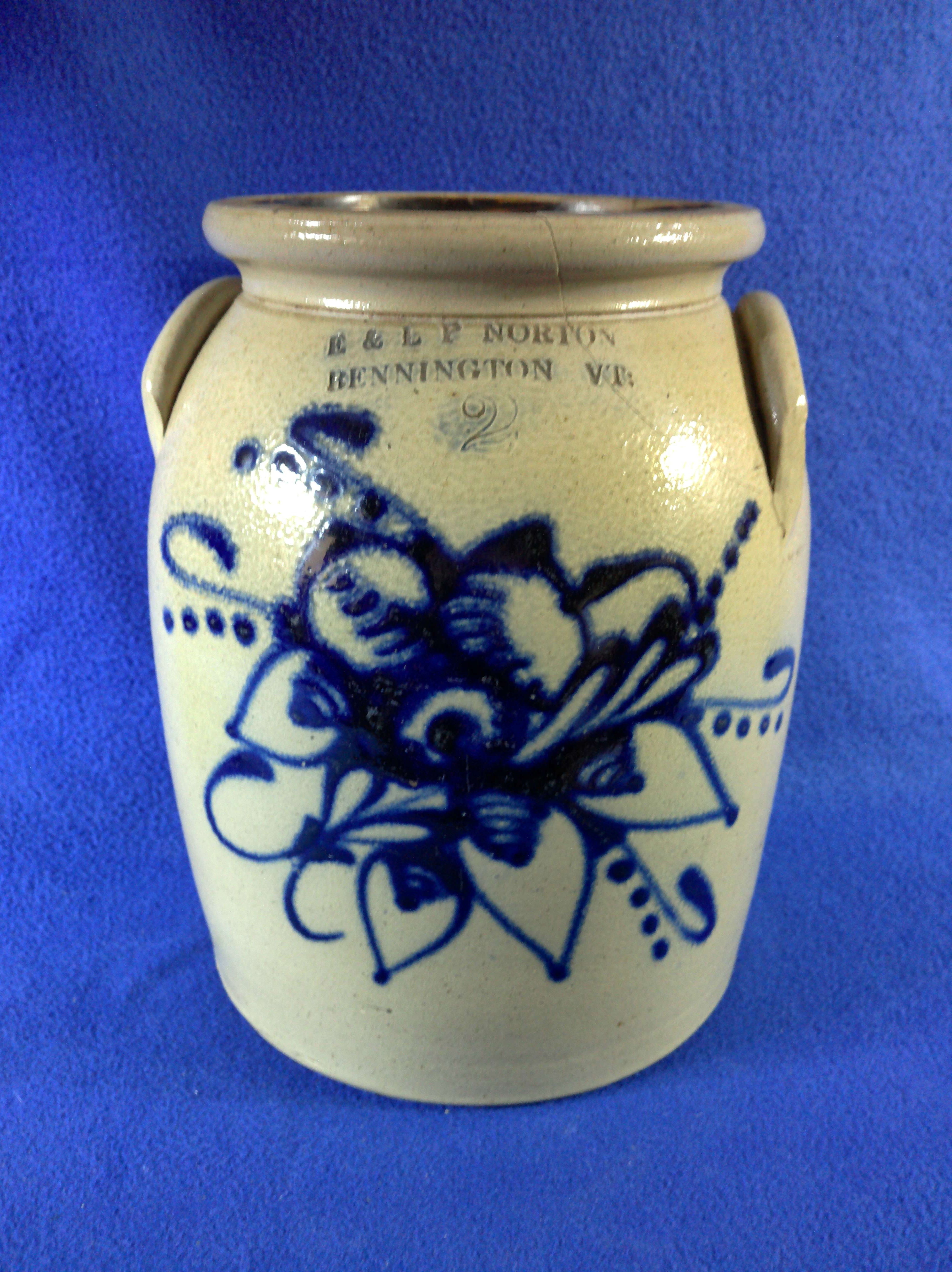 E. & L. P. Norton, Bennington, Vermont 2g Preserve Jar with Floral #12550