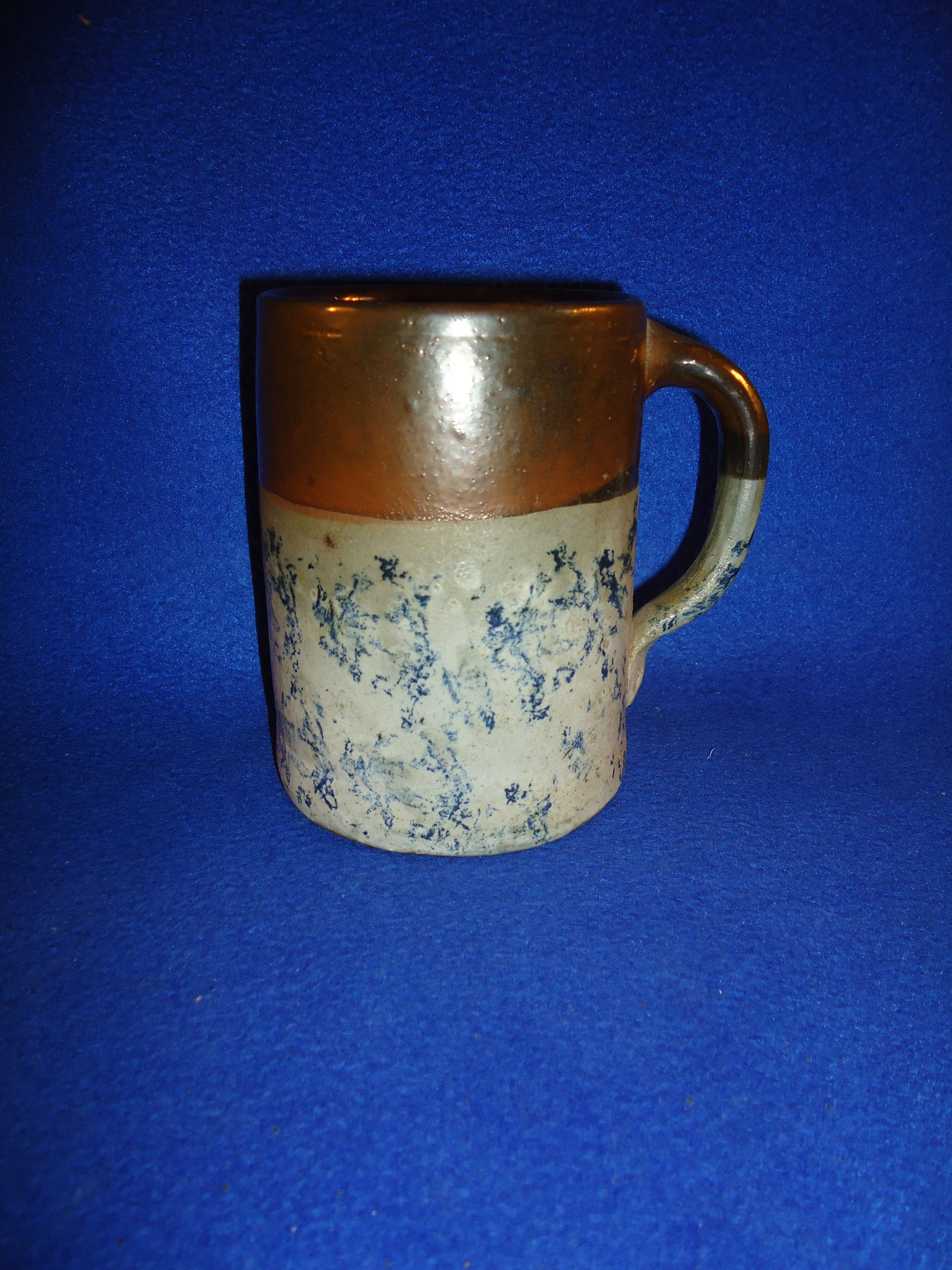 Unusual 19th Century Blue Spongeware Stoneware Mug #2548