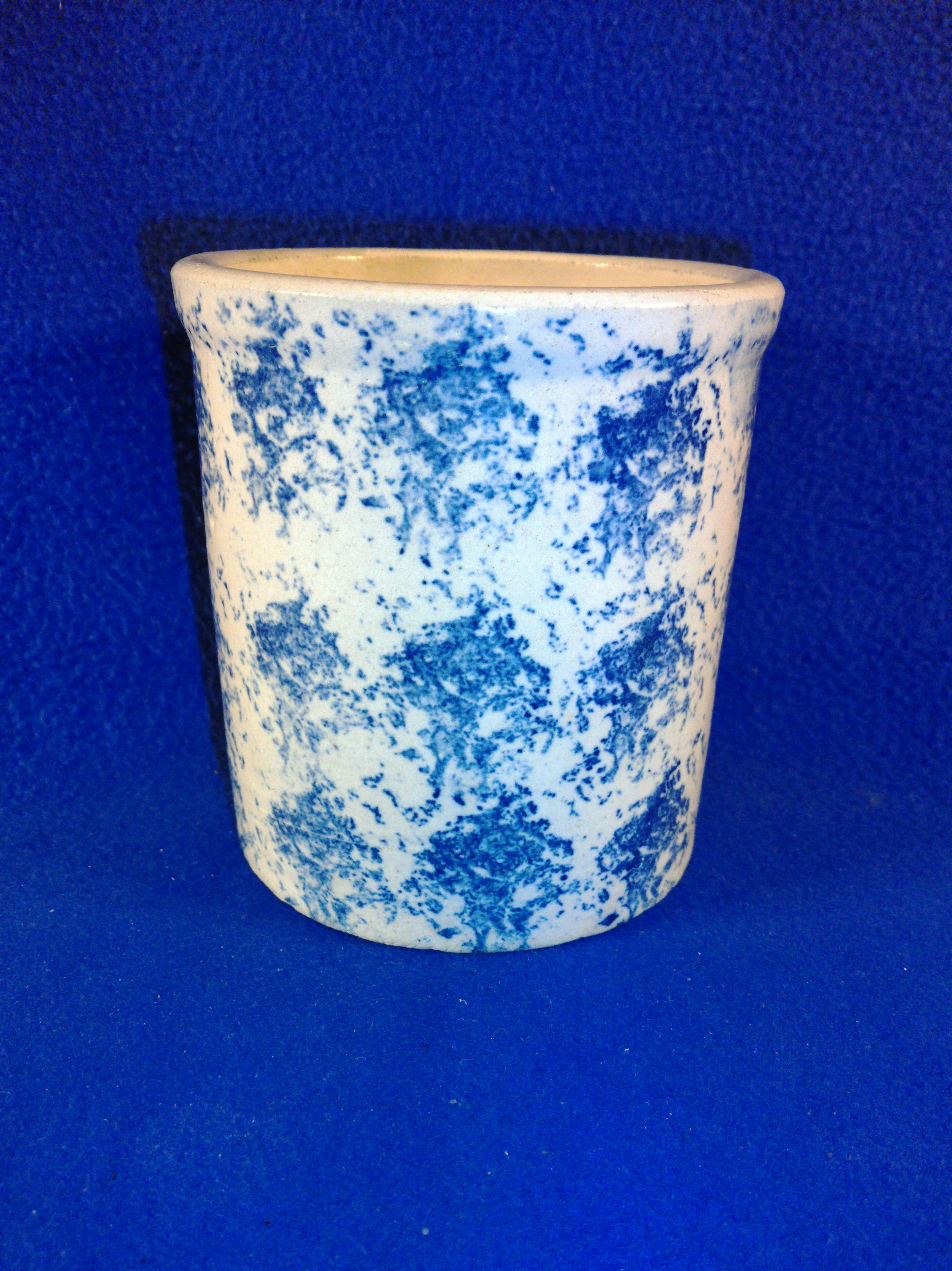 Circa 1900 Blue and White Spongeware Stoneware Beater Jar #12184