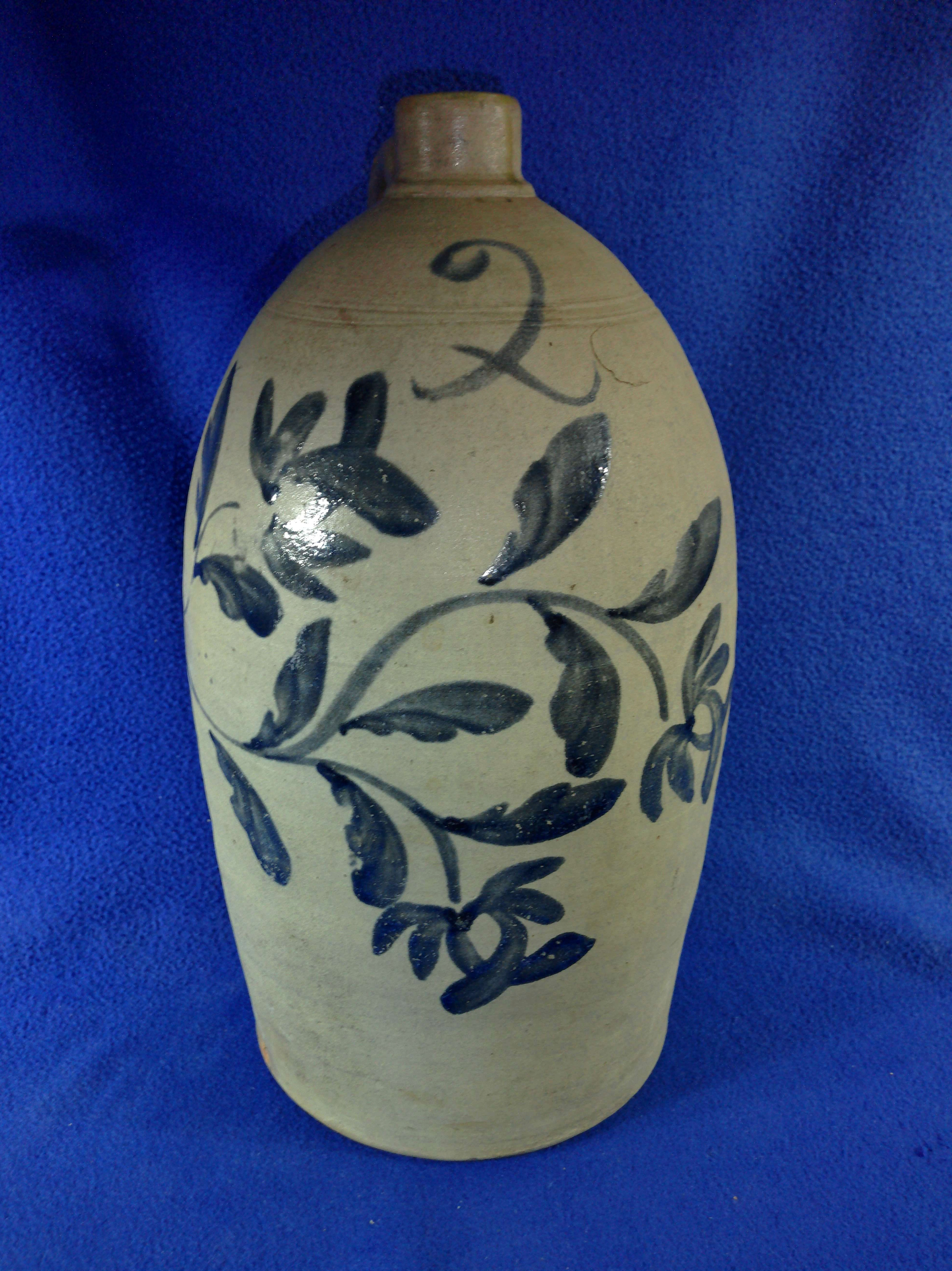 Circa 1865 2 Gallon Stoneware Jug with Huge Floral from SW Pennsylvania #13140