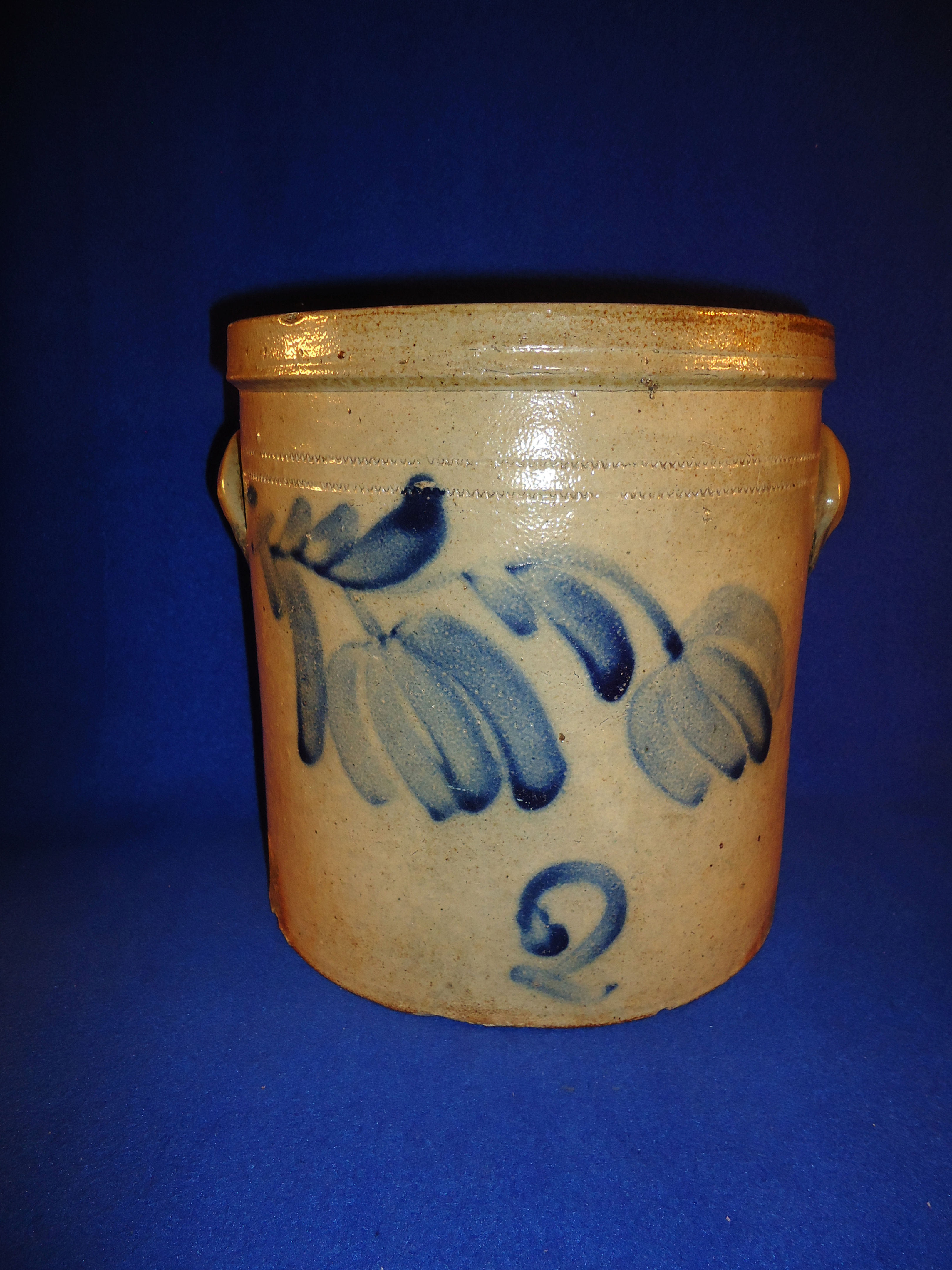 Circa 1870 Western Pennsylvania Stoneware Butter Crock w/ Tulips #11833