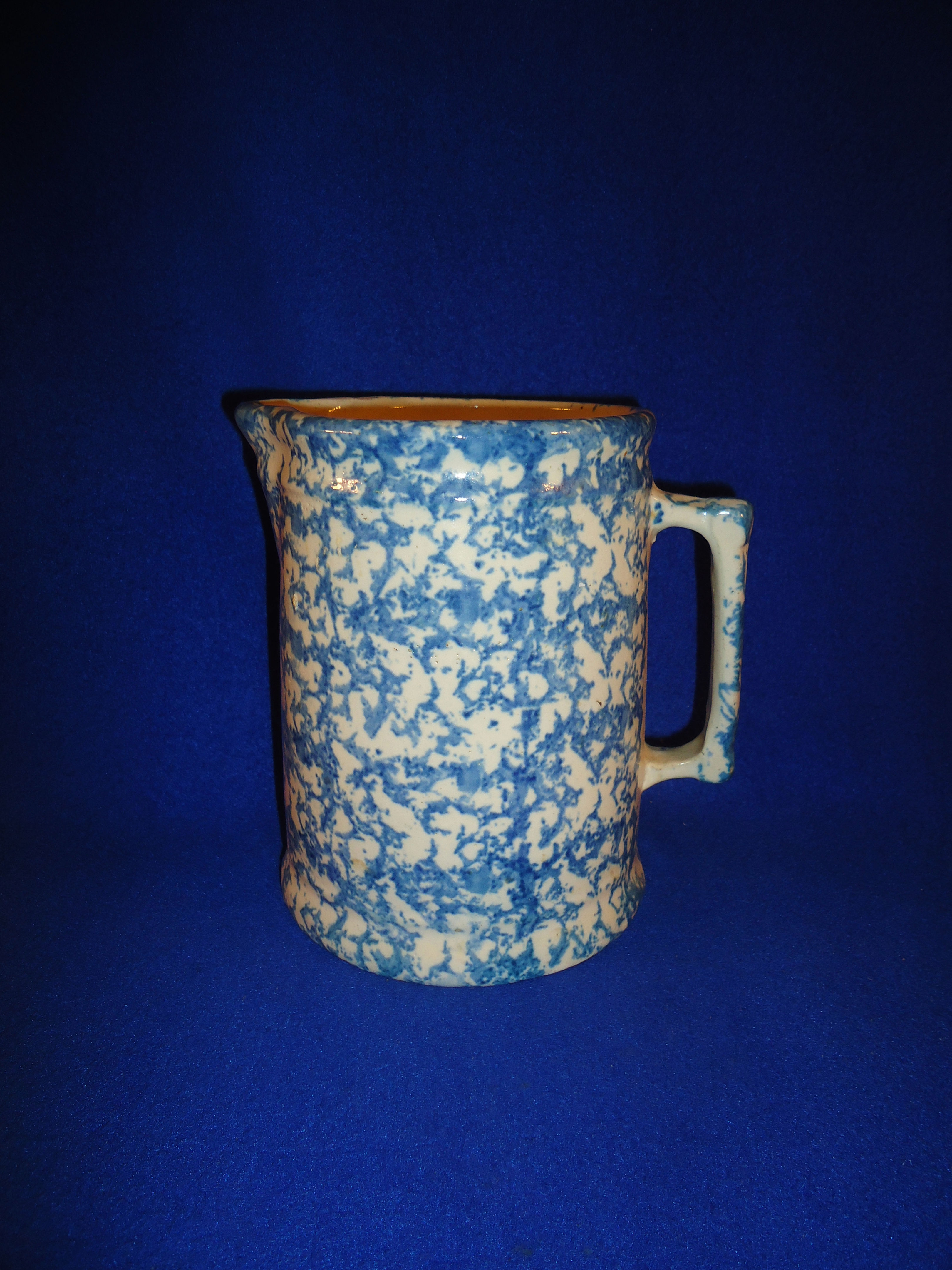 Blue and White Spongeware Stoneware Pitcher. Oversized Hallboy #2783