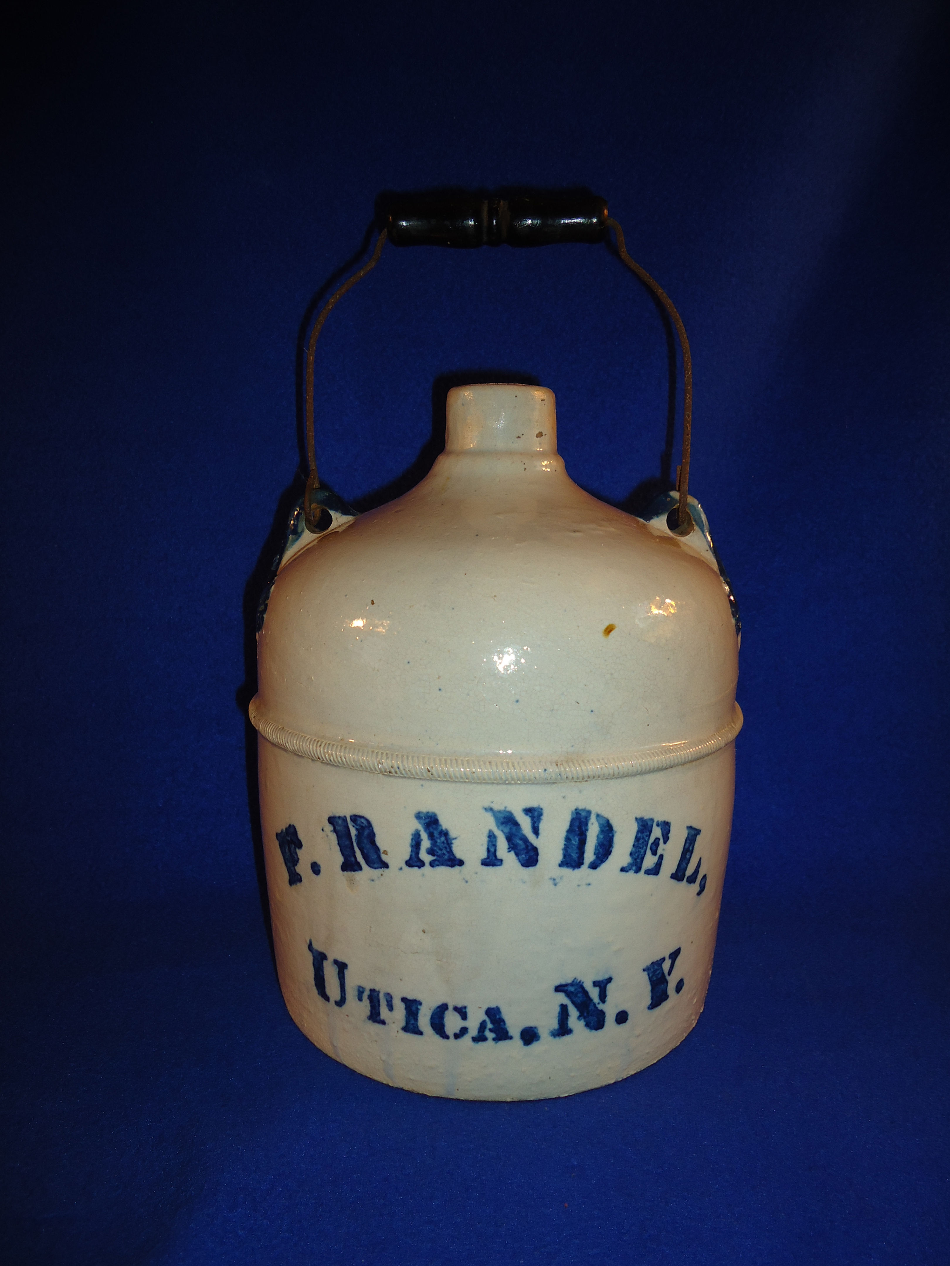 F. Randel, Utica, N.Y. Stoneware Jug with Bail Handle #7204