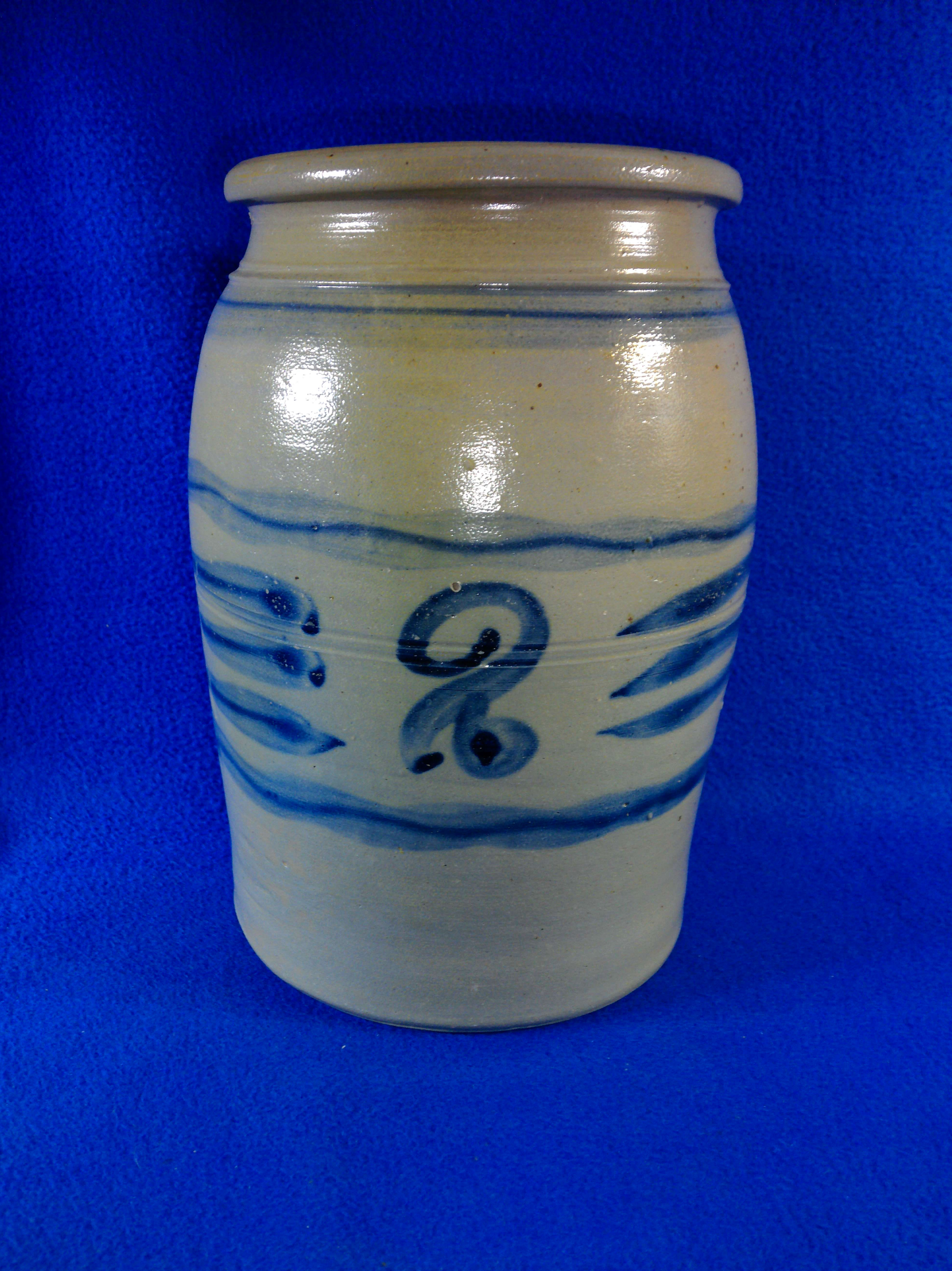 2 Gallon Stoneware Watchkey Striper Jar, att. Boughner, Greensboro #12830