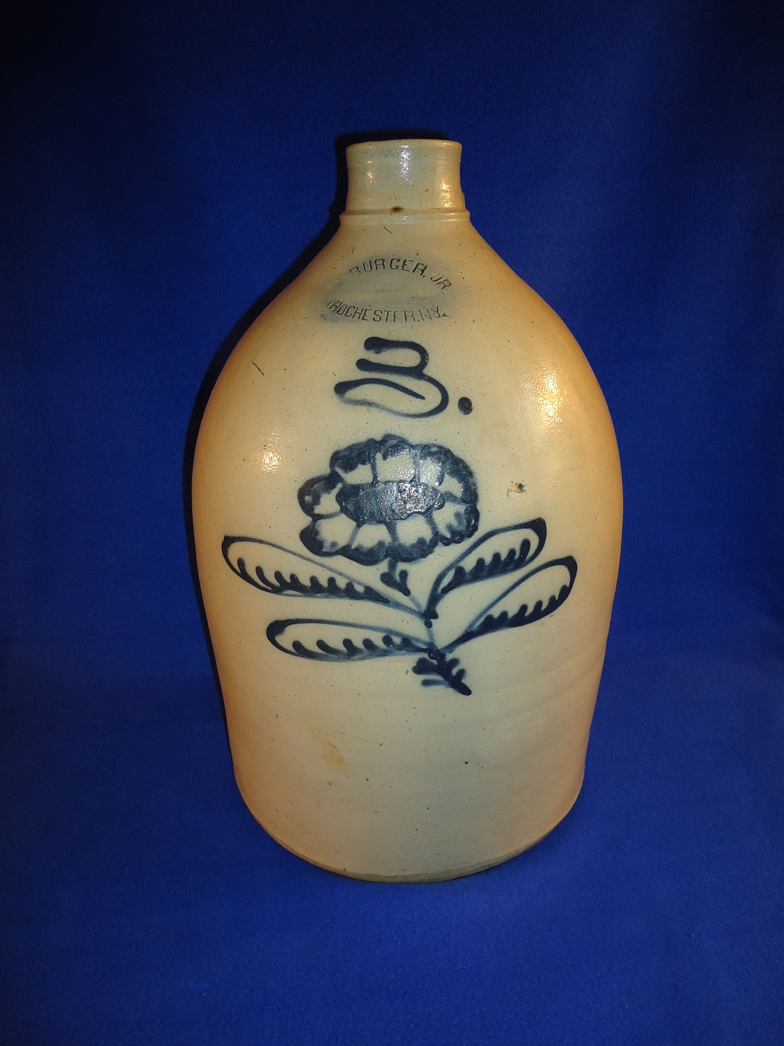 J. Burger, Jr., Rochester, New York Stoneware 3g Jug with Daisy #7161