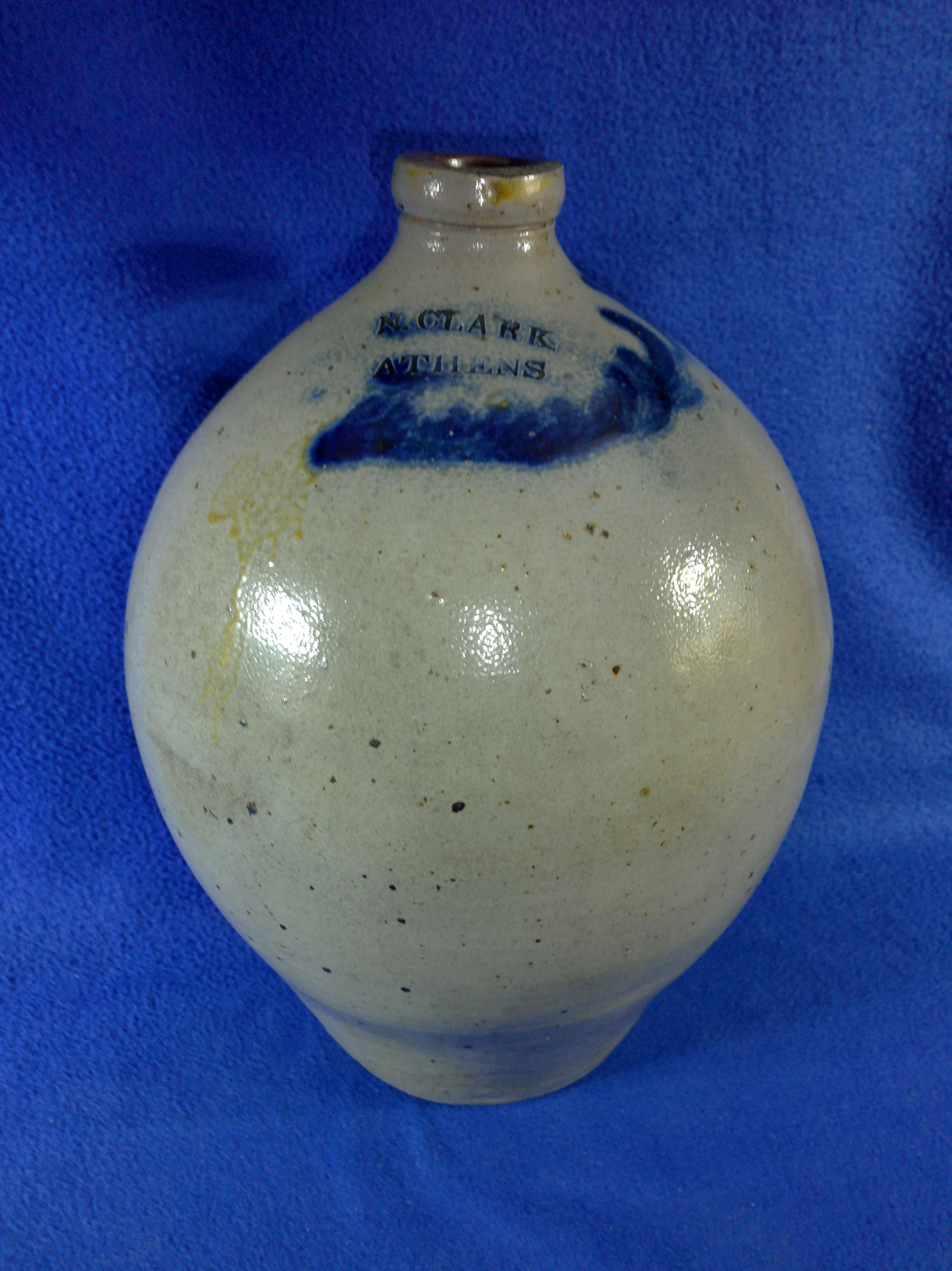 Nathan Clark, Athens, New York Stoneware Ovoid Jug with Leaf #13154