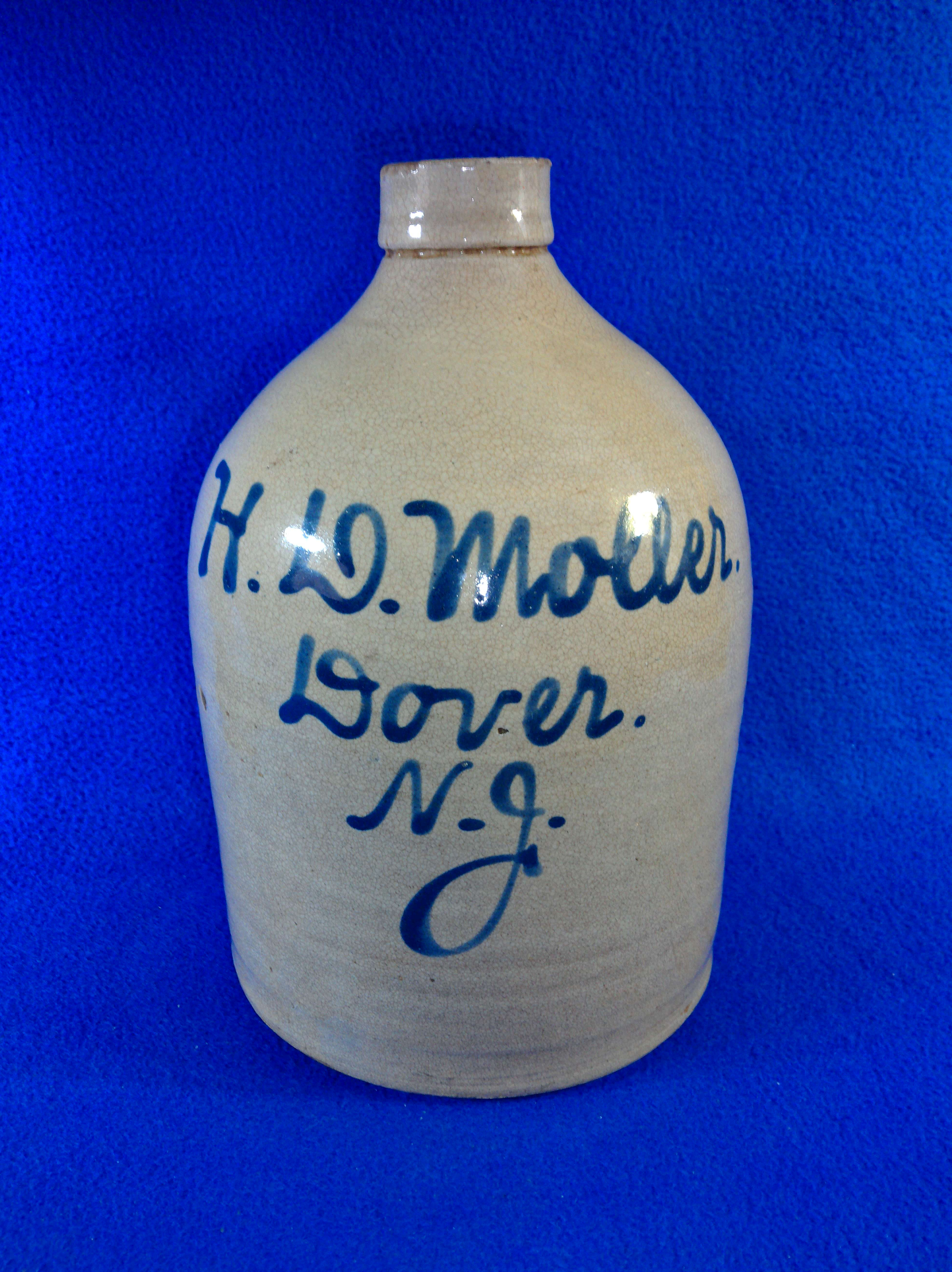 H. D. Moller, Dover, New Jersey Stoneware Script Jug, att. Fulper Pottery #12819