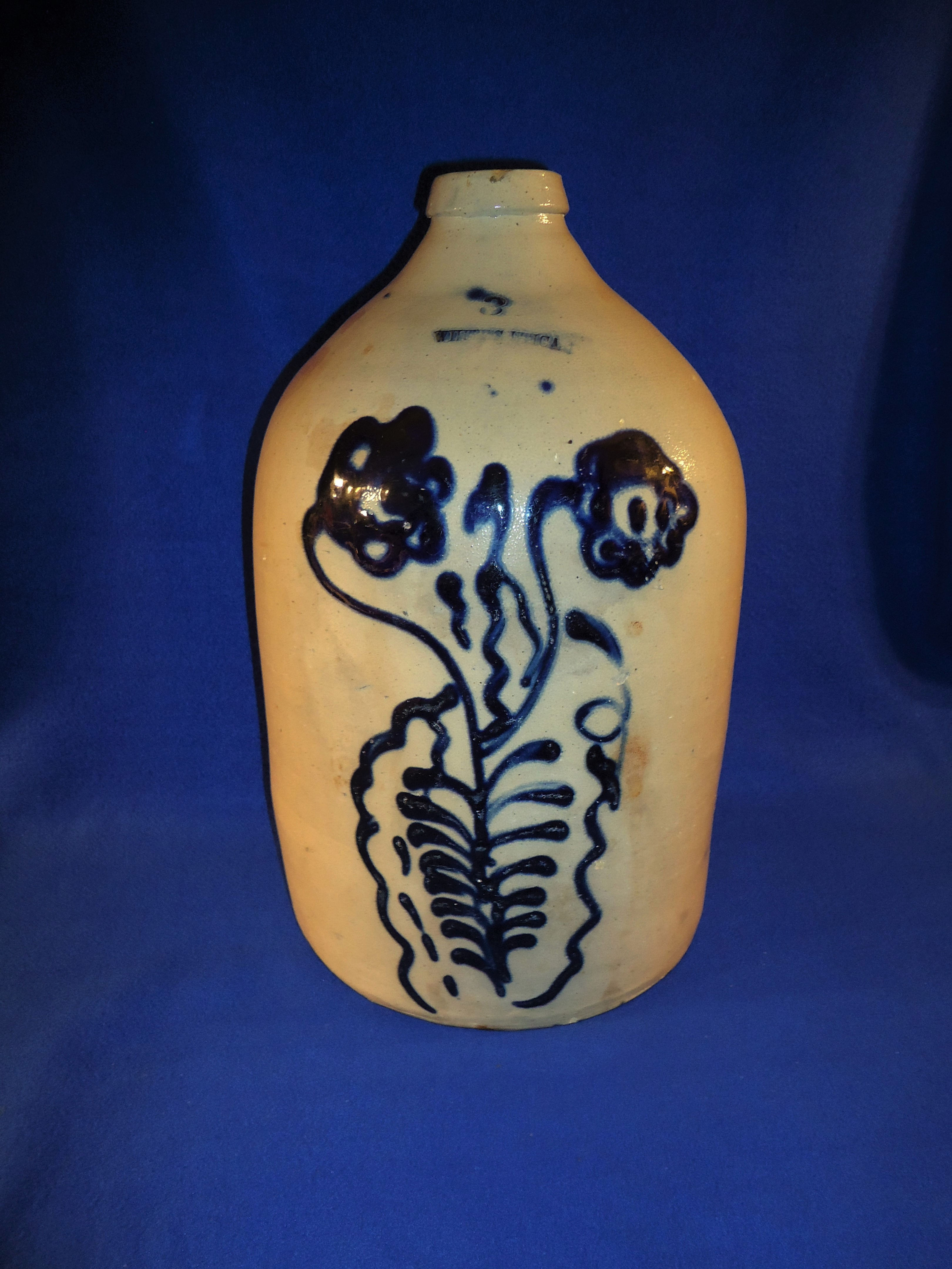 Whites Pottery of Utica, N.Y. Stoneware 3 Gallon Jug with Large Floral #5096