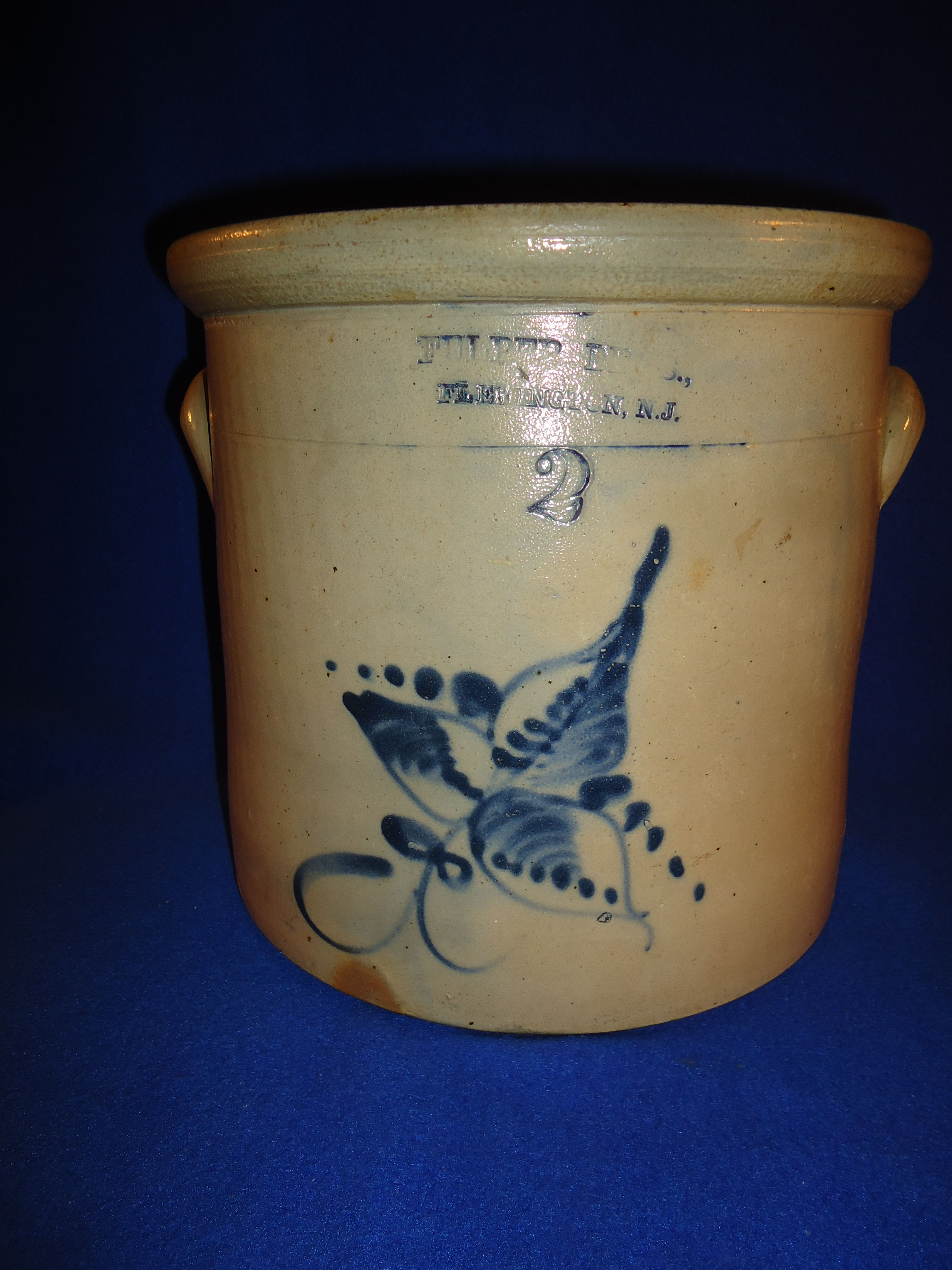 Fulper Bros., Flemington, New Jersey Stoneware 2g Crock with Floral #11523