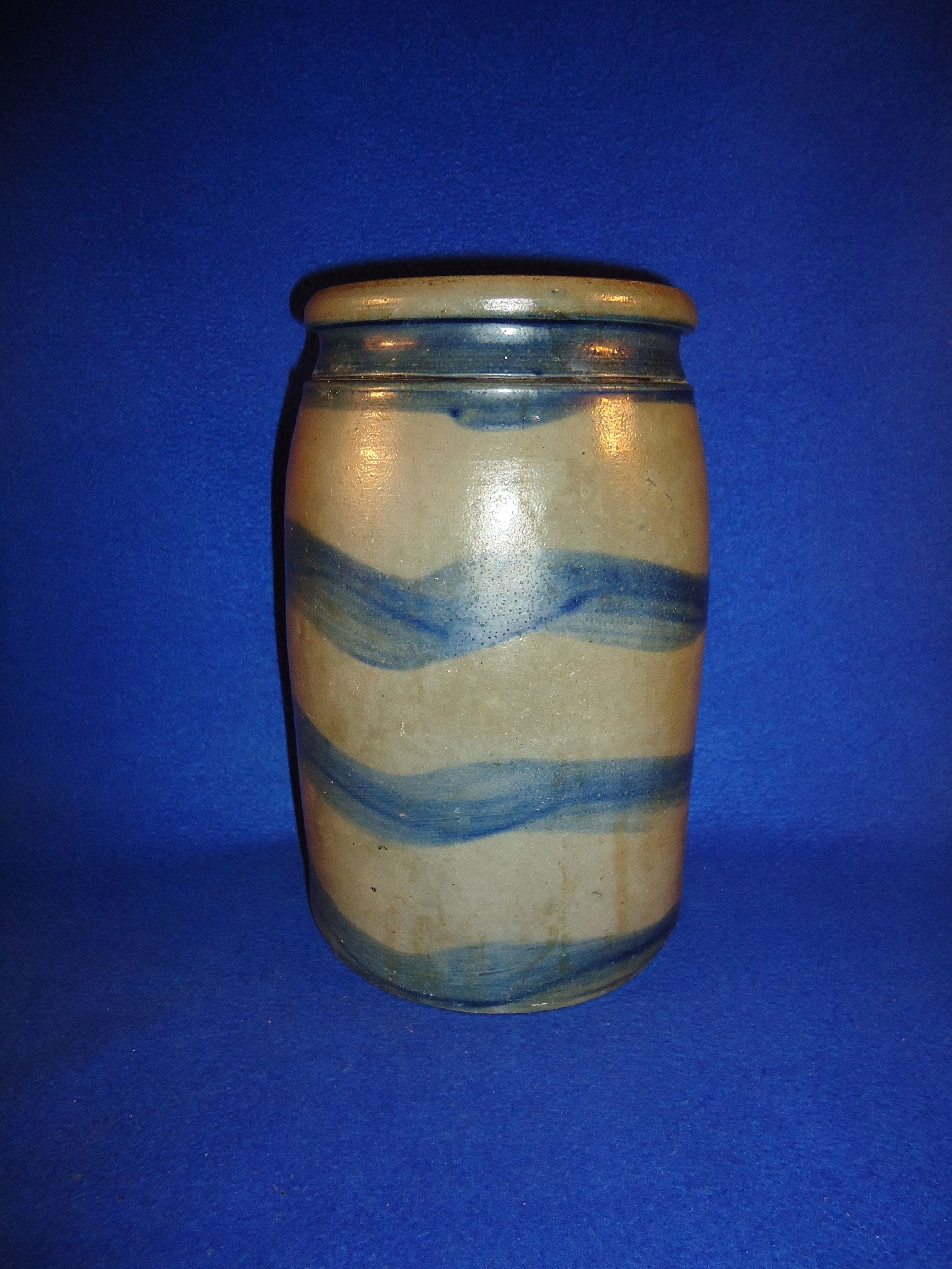 Circa 1880 4 Striper Stoneware Jar, att. Palatine, West Virginia #10254