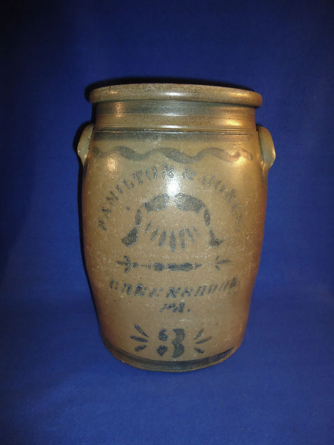 Hamilton & Jones, Greensboro, Pennsylvania Stoneware 3 Gallon Jar