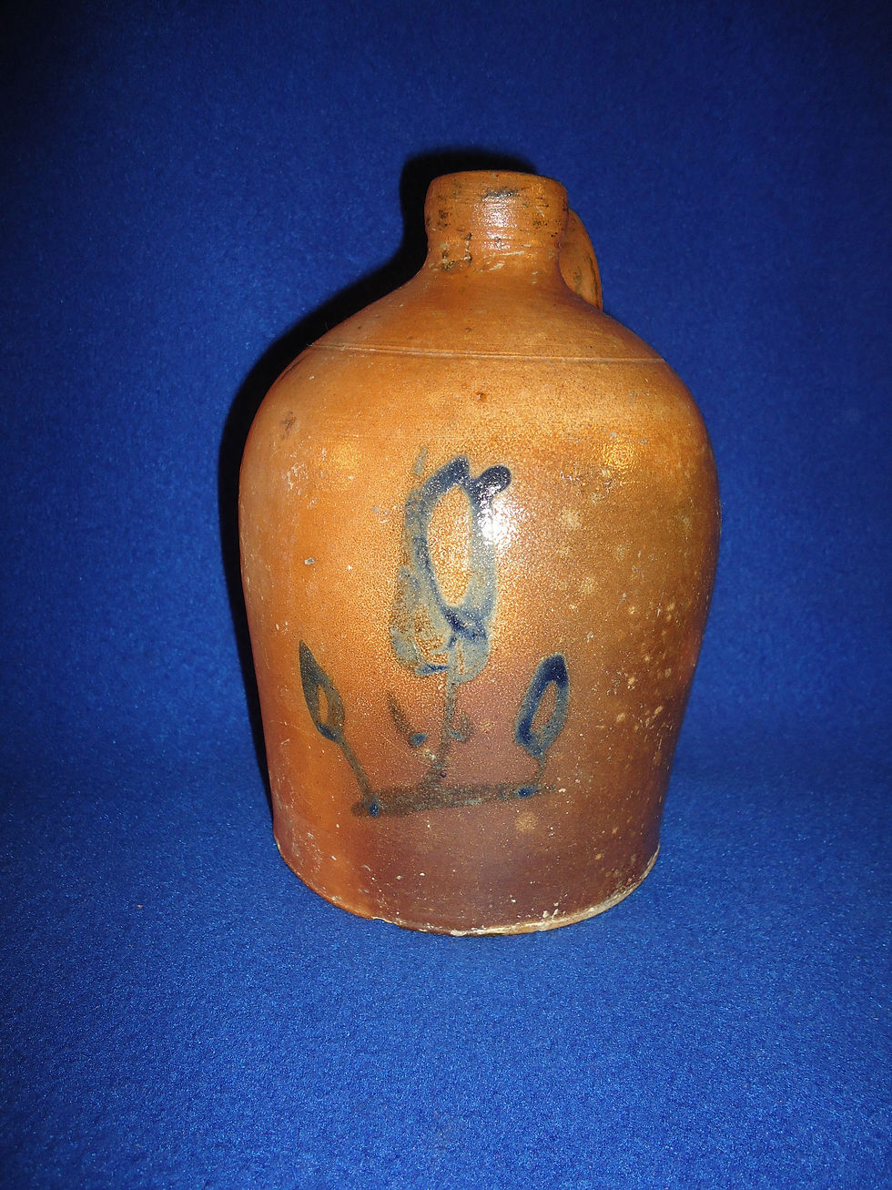 Mid-19th Century Redware 7" Jug with Triple Floral #3487