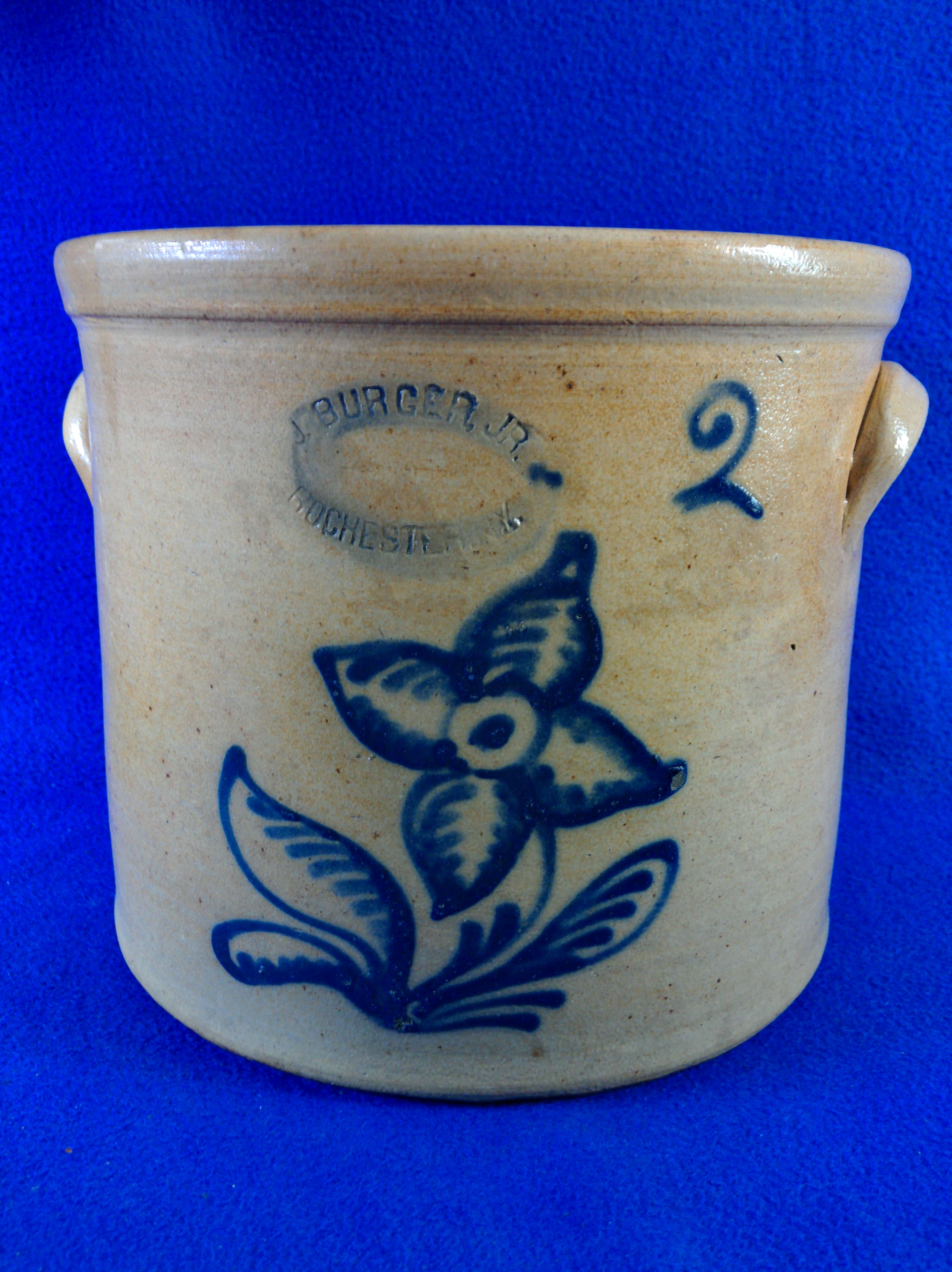 J. Burger, Jr., Rochester, New York Stoneware 2g Crock with Floral #12768
