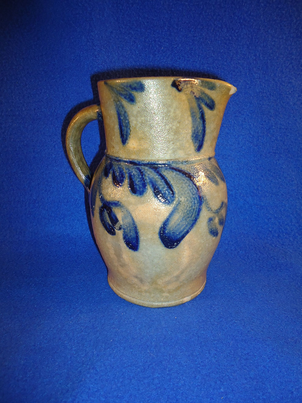 Circa 1860 7 1/4" Stoneware Pitcher, Baltimore, Maryland, Dangling Tulips #6820