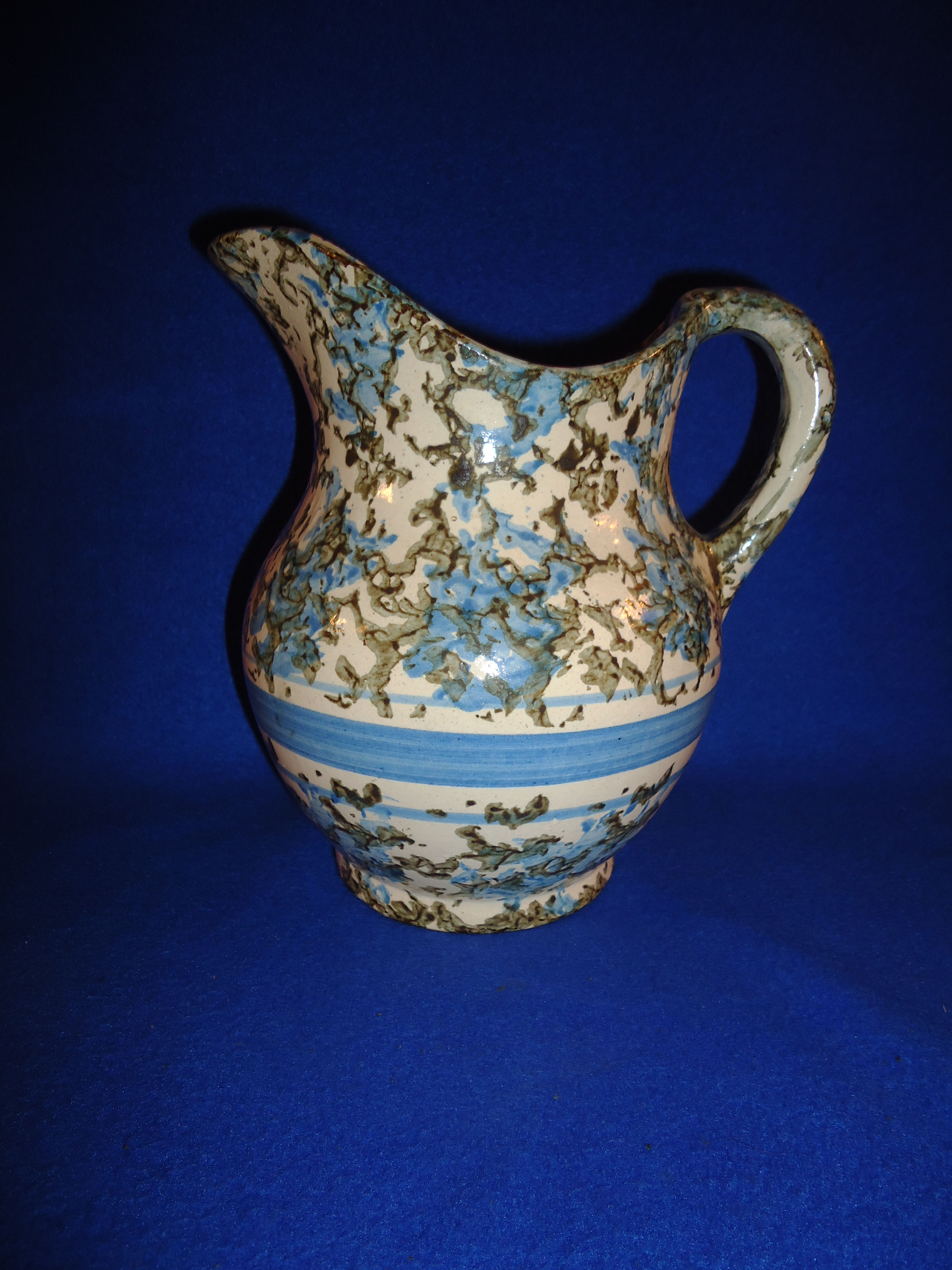 Stoneware Spongeware Pitcher in Blue, White and Brown #5901
