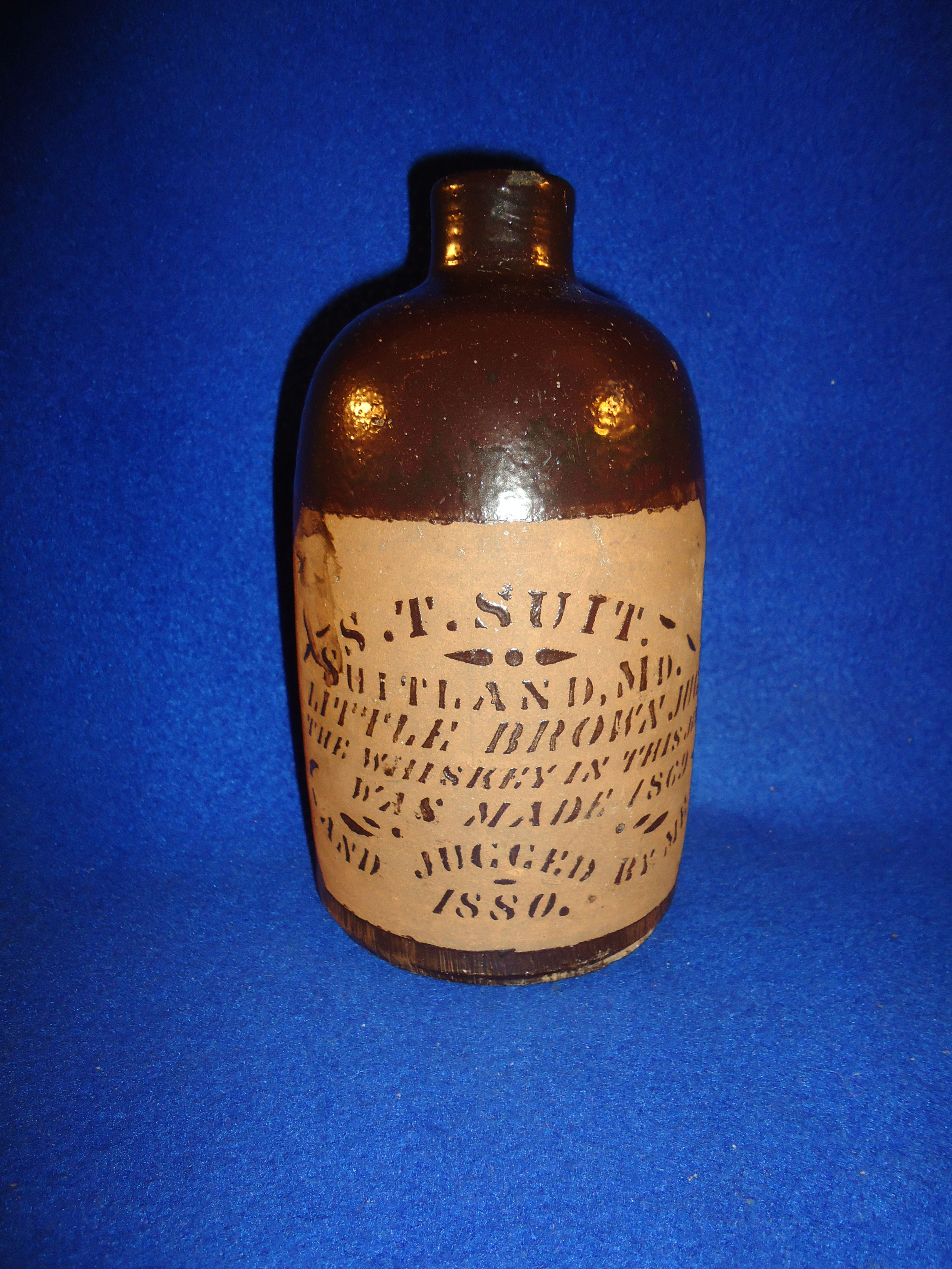 S. T. Suit, Suitland, Maryland Stoneware Tanware Jug dated 1880 #11669