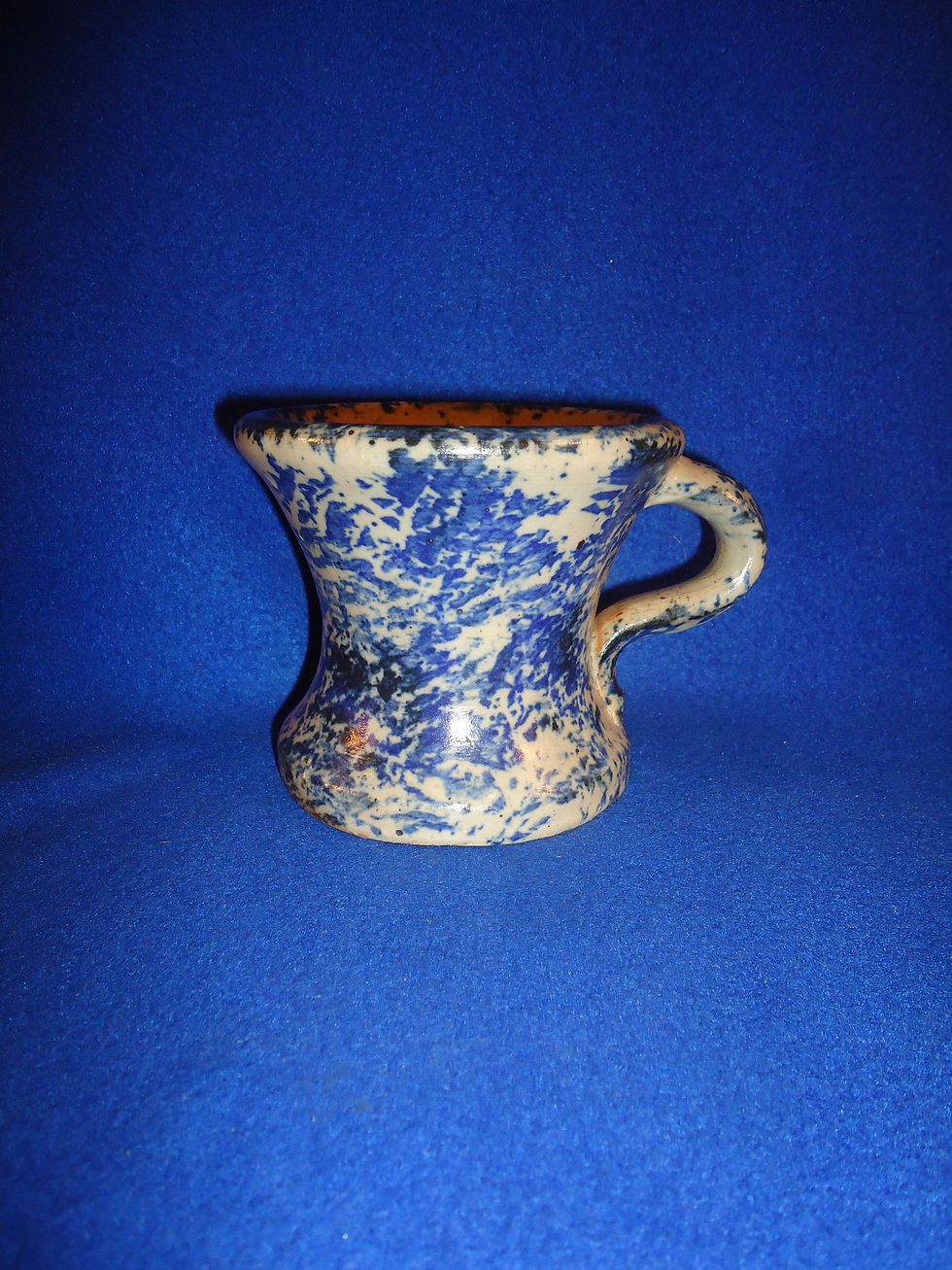 Early 20th Century Blue and White Stoneware Spongeware Shaving Mug #1327