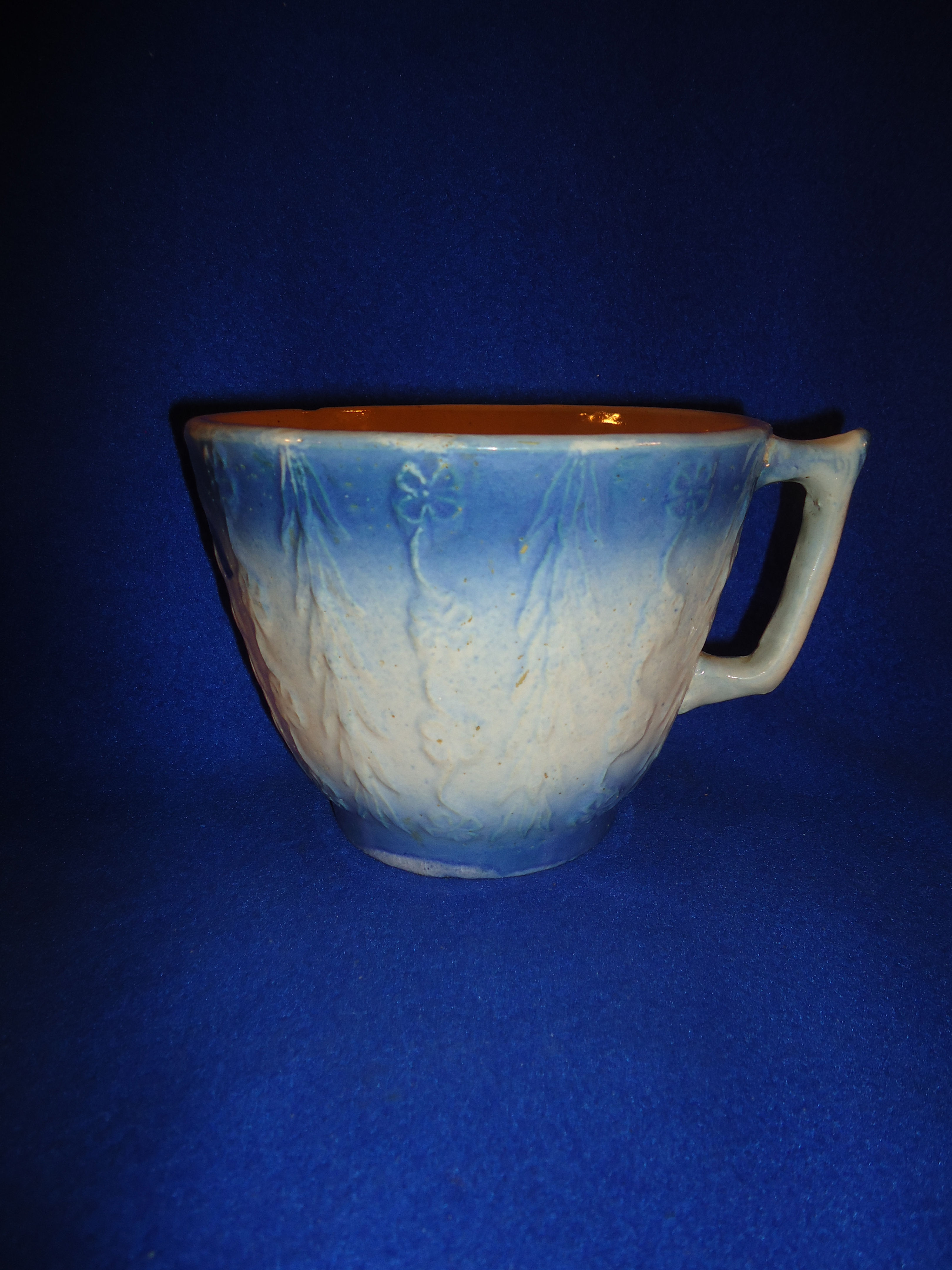 Blue and White Stoneware Spear Point and Flower Panel Measuring Cup #3477