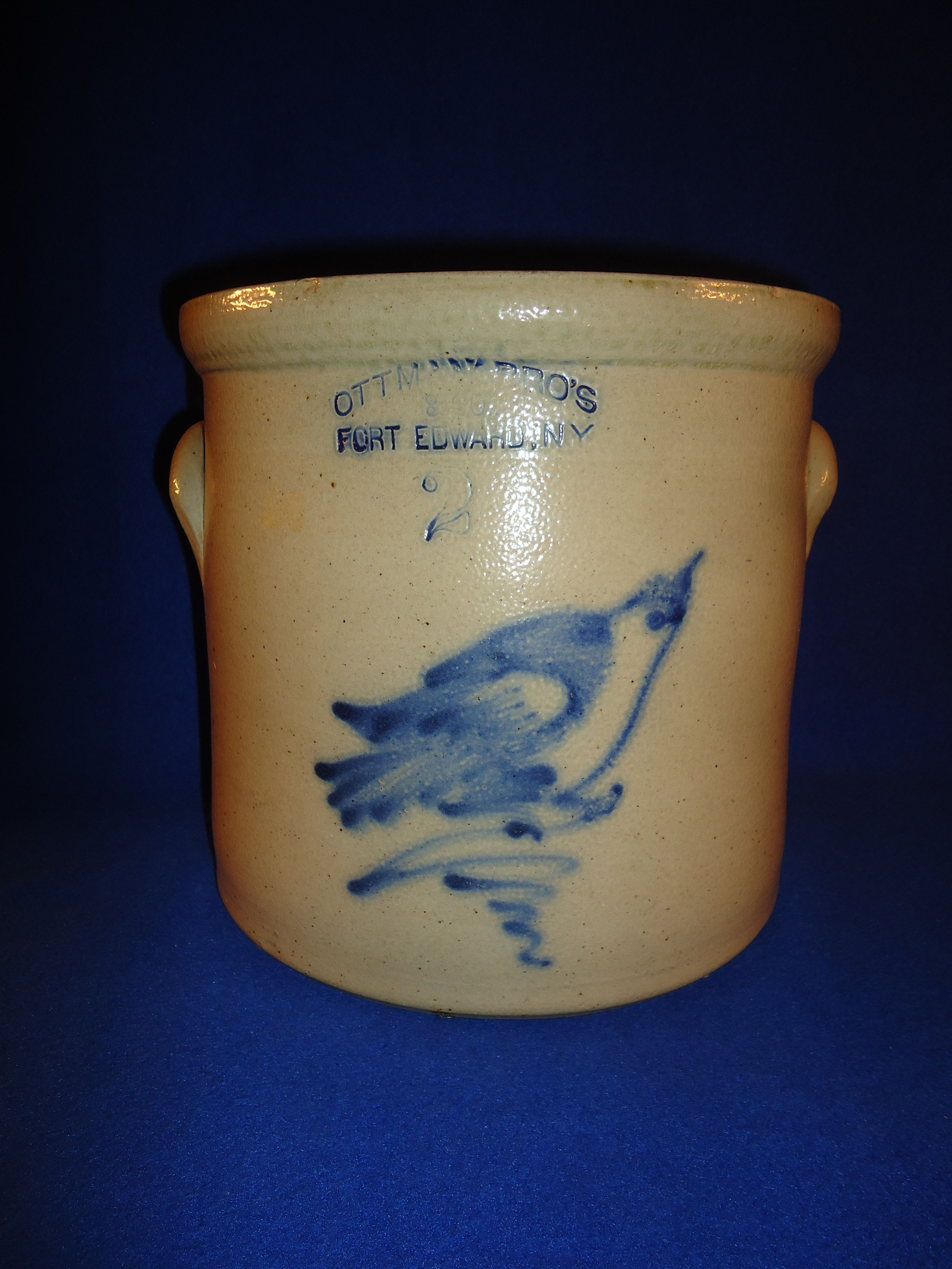 Ottman Brothers, Fort Edward, New York Stoneware 2g Crock with Bird #11581