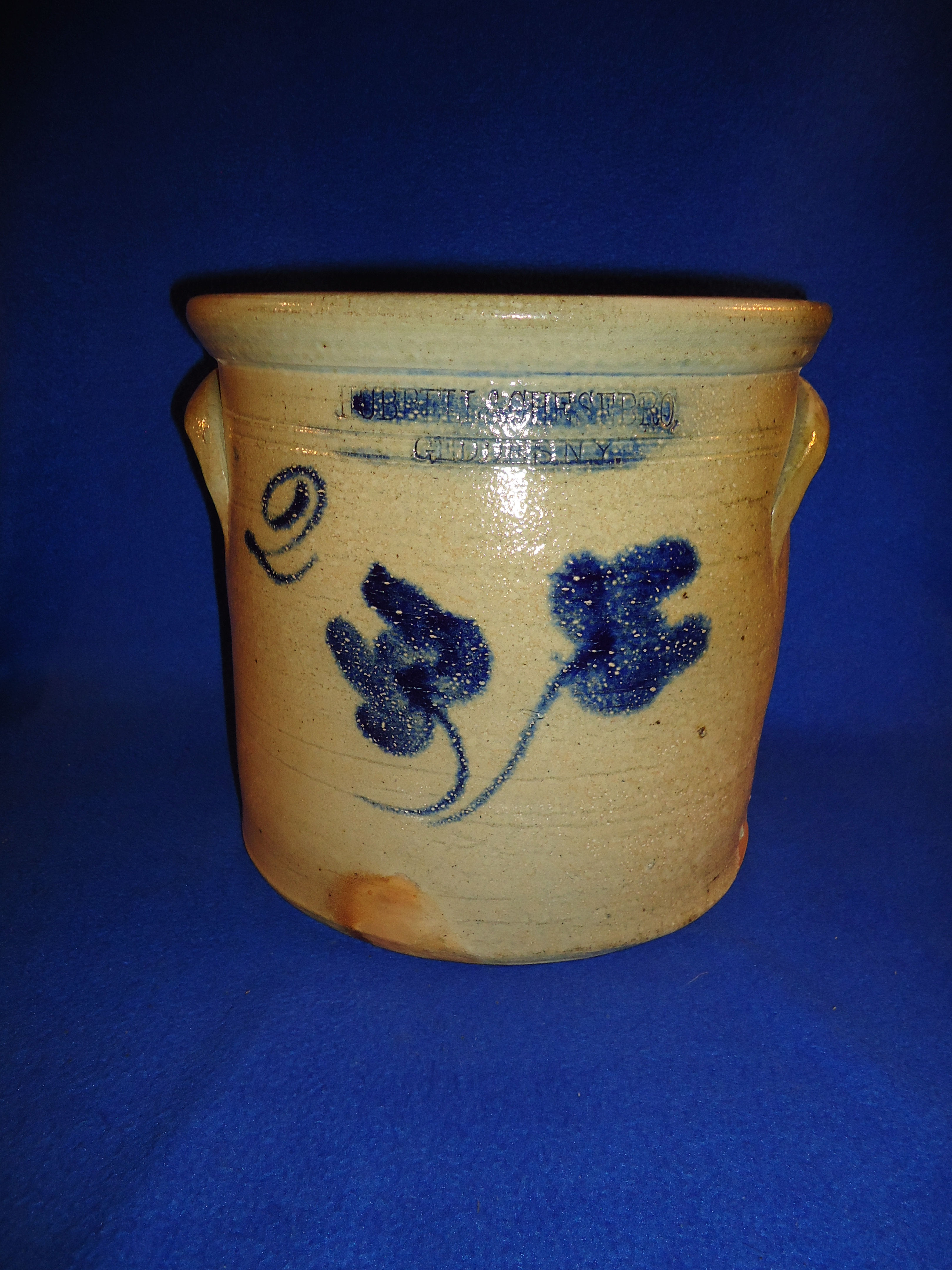Hubbell & Chesebro, Geddes, New York Stoneware Crock with Tulips #9921