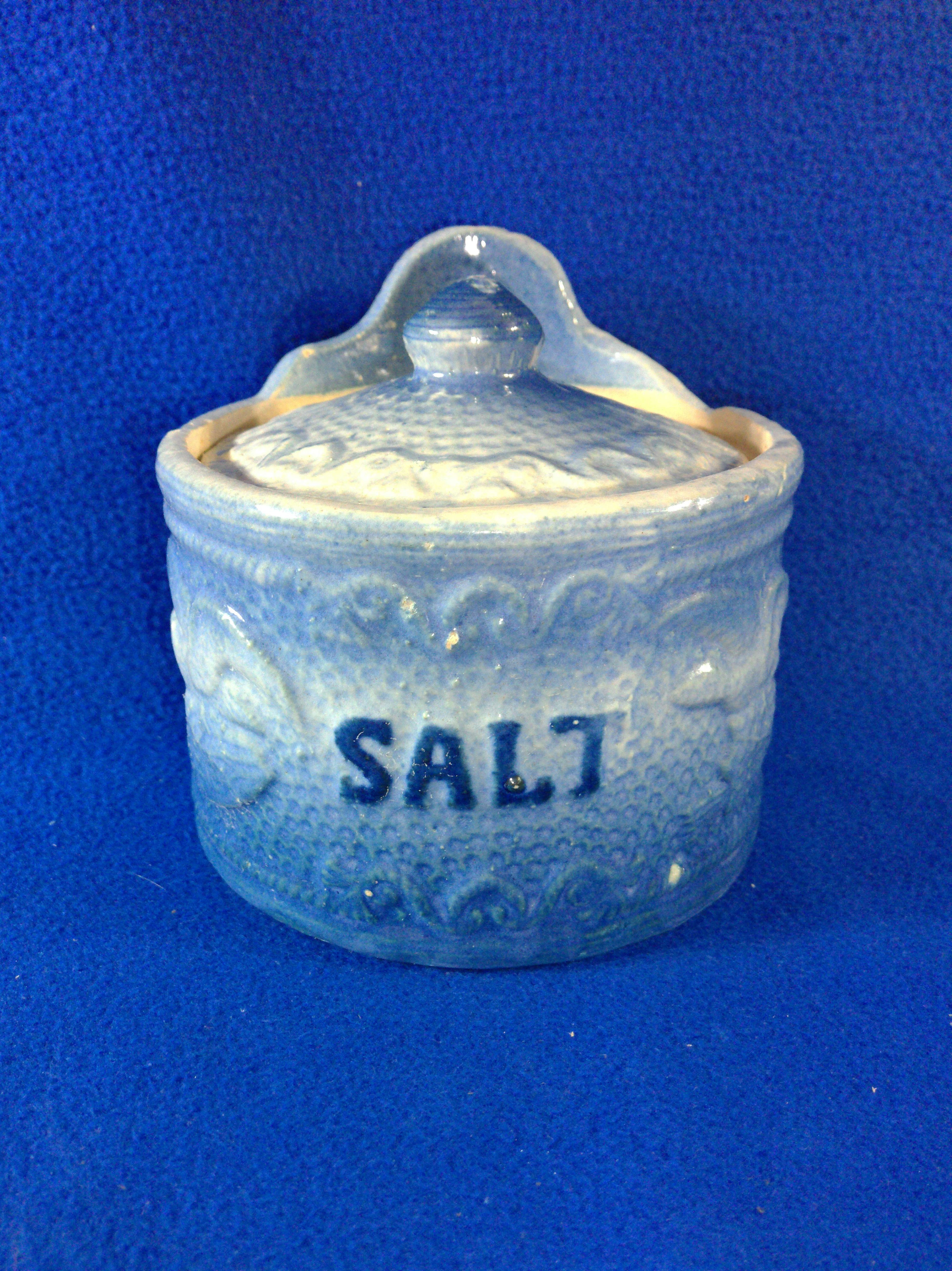 Blue and White Stoneware Eagle Salt Crock with Lid #12296