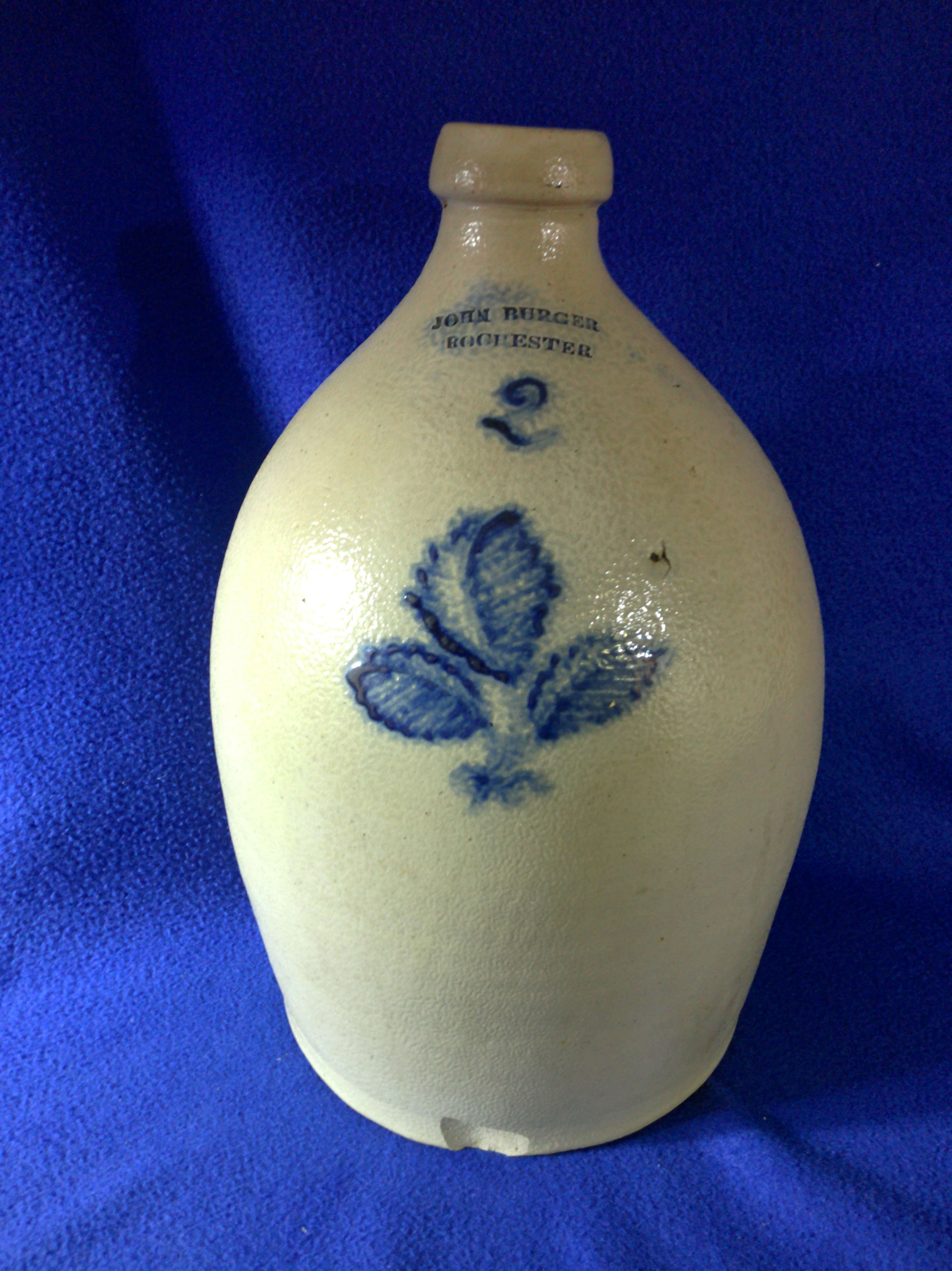 John Burger, Rochester, New York Stoneware 2g Jug with Fern #12417