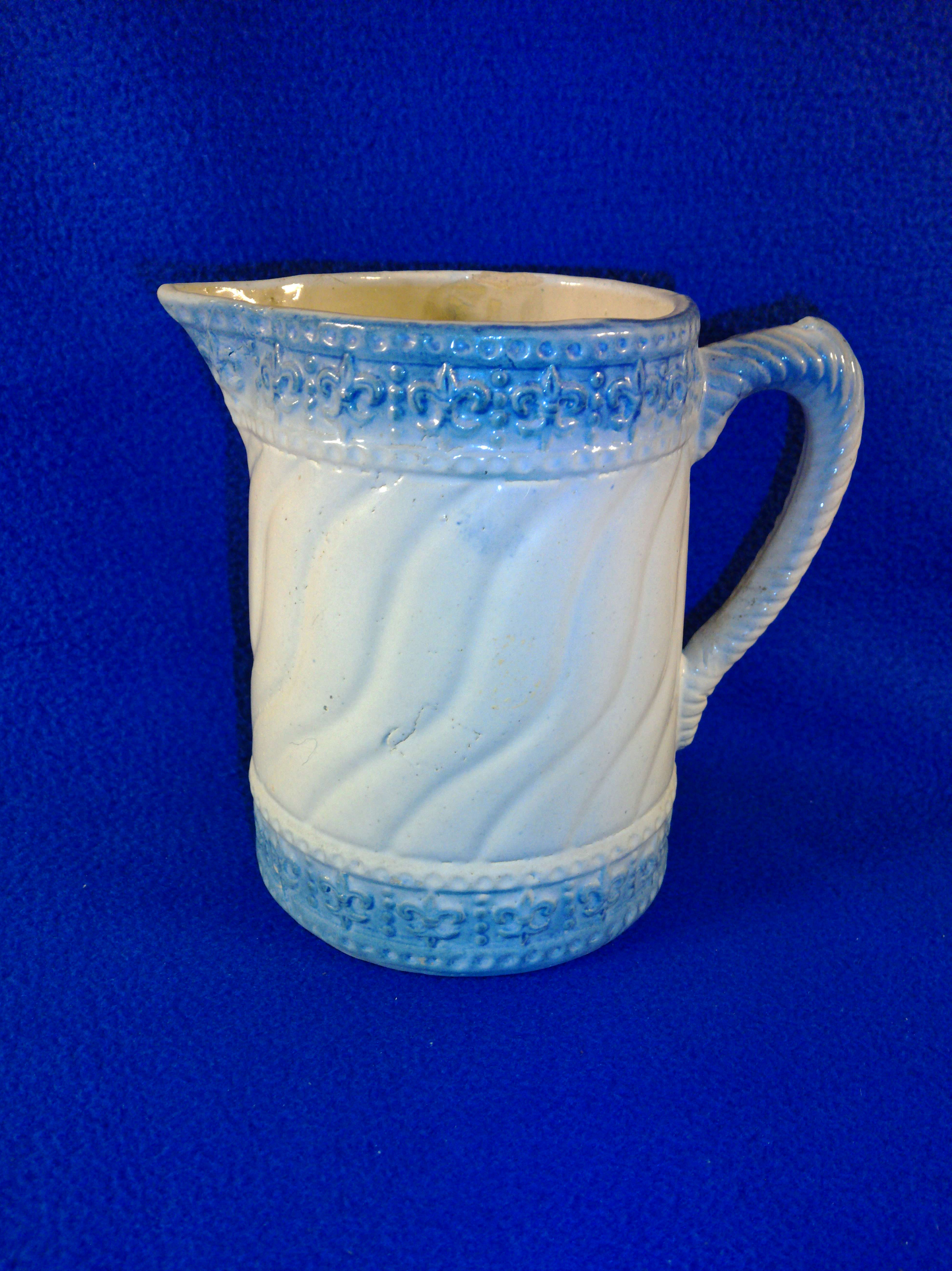 Rare Blue and White Stoneware Bead and Swirl Pitcher #12333