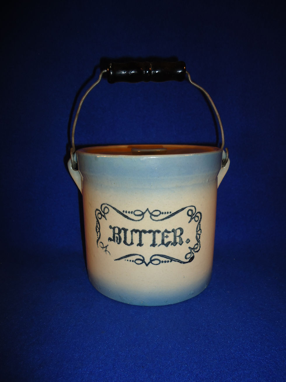 Blue and White Stoneware Butter Crock, Western Stoneware, Monmouth, Illinois