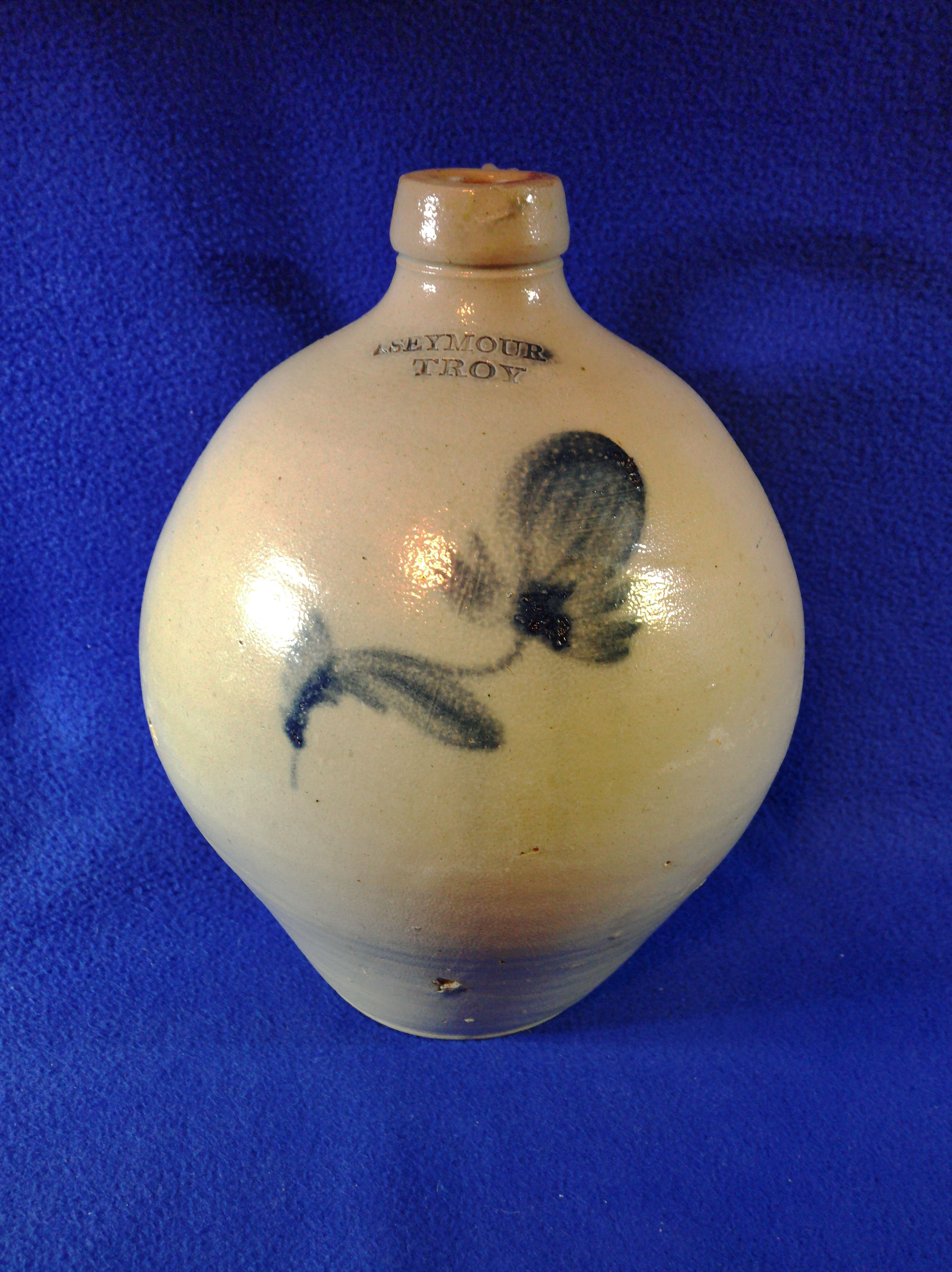 I.I. Seymour, Troy, New York Stoneware Ovoid Jug with Tulip #12697