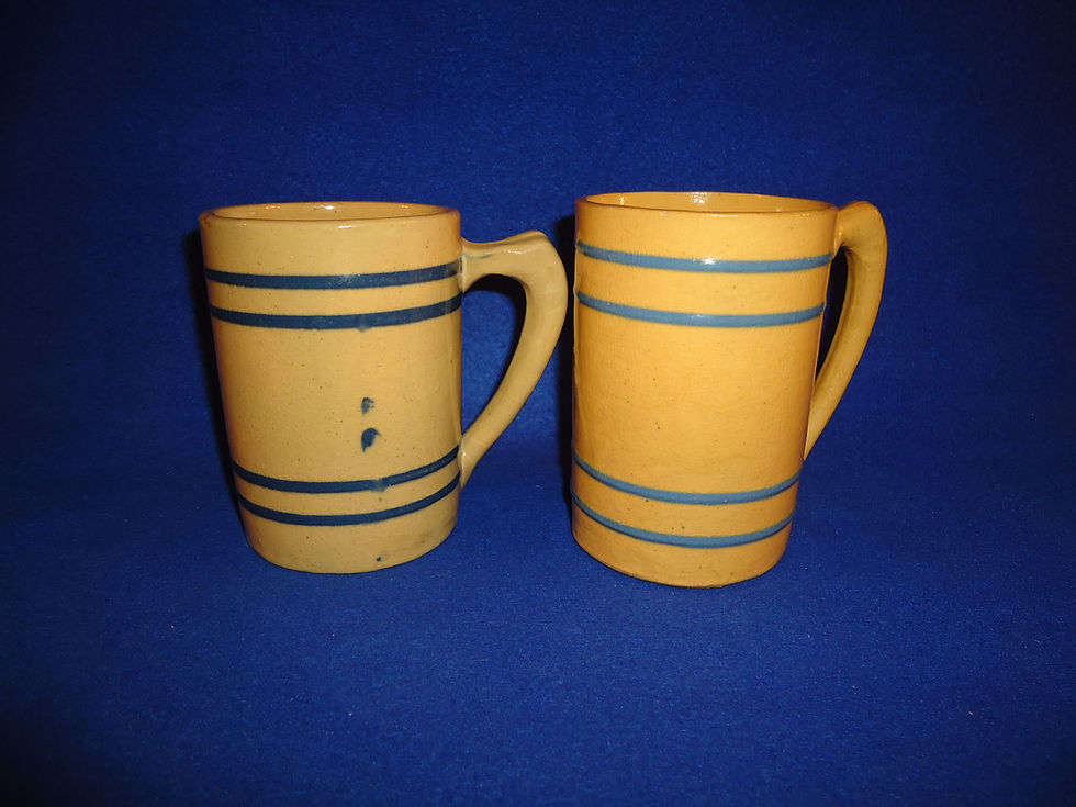 Two Yellow Ware Striped Mugs by Morton Pottery #7833