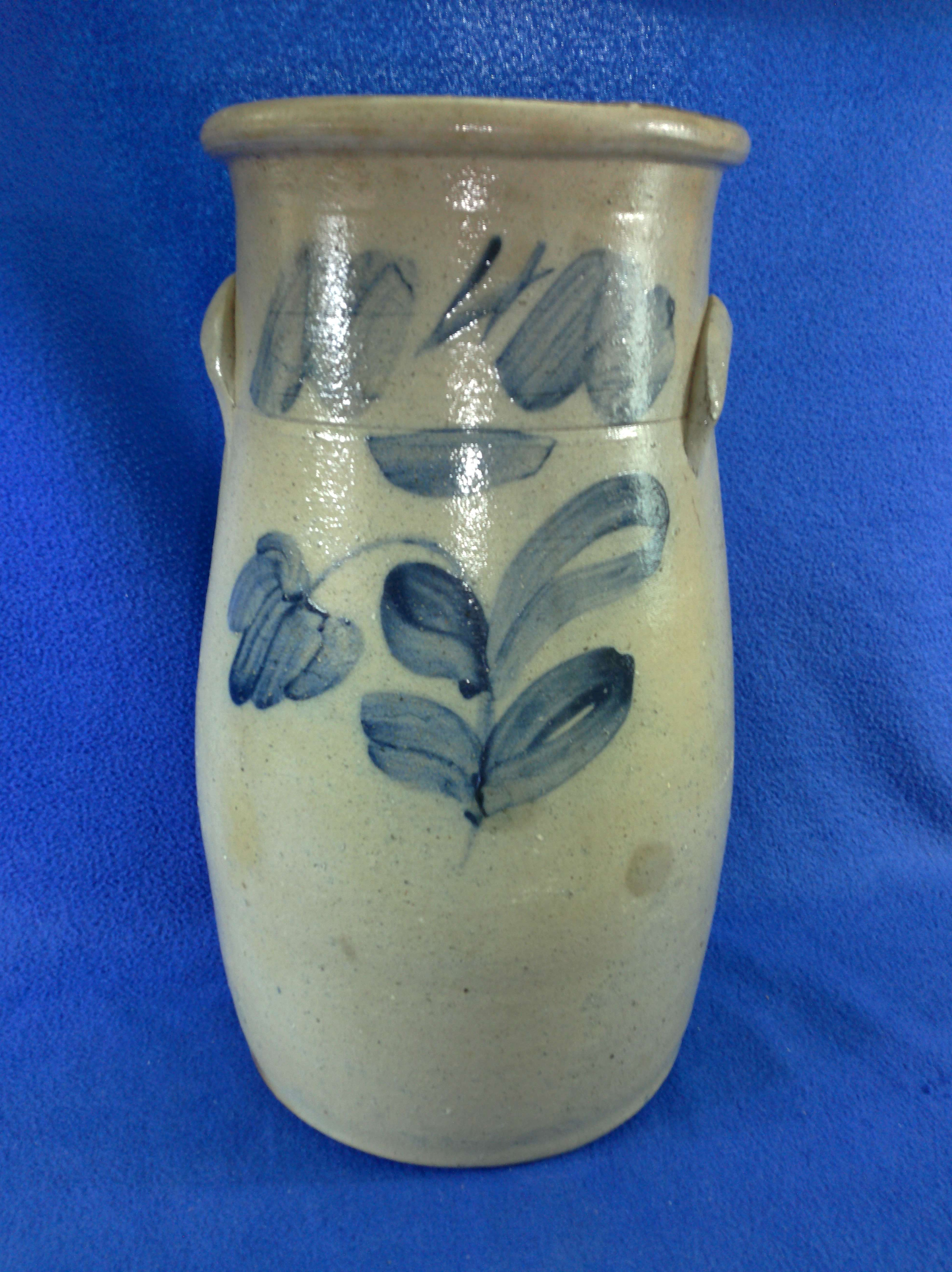 Circa 1860 4 Gallon Stoneware Churn with Tulip, Ohio or Wisconsin #12935