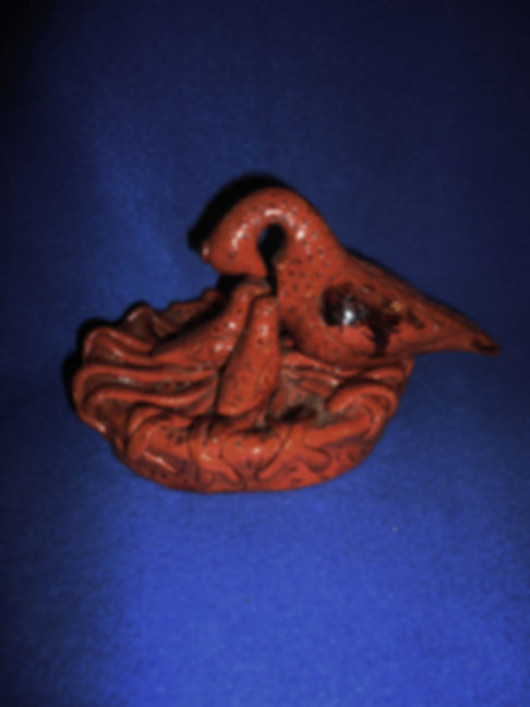 Lester Breininger, Robesonia, Pennsylvania Redware Birds in a Nest #10992