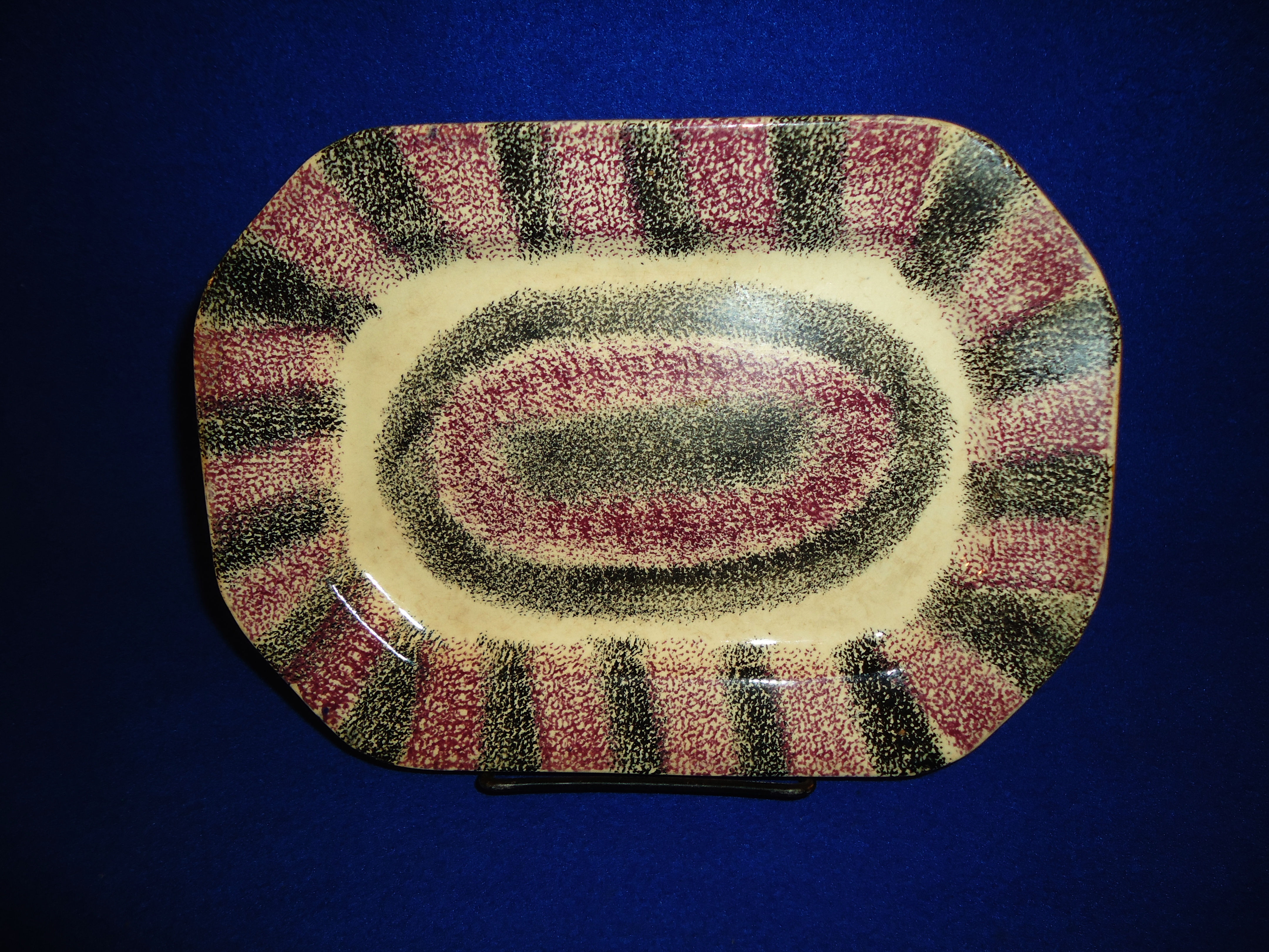Circa 1830 Small Rainbow Spatterware Platter in Black and Mulberry #7207