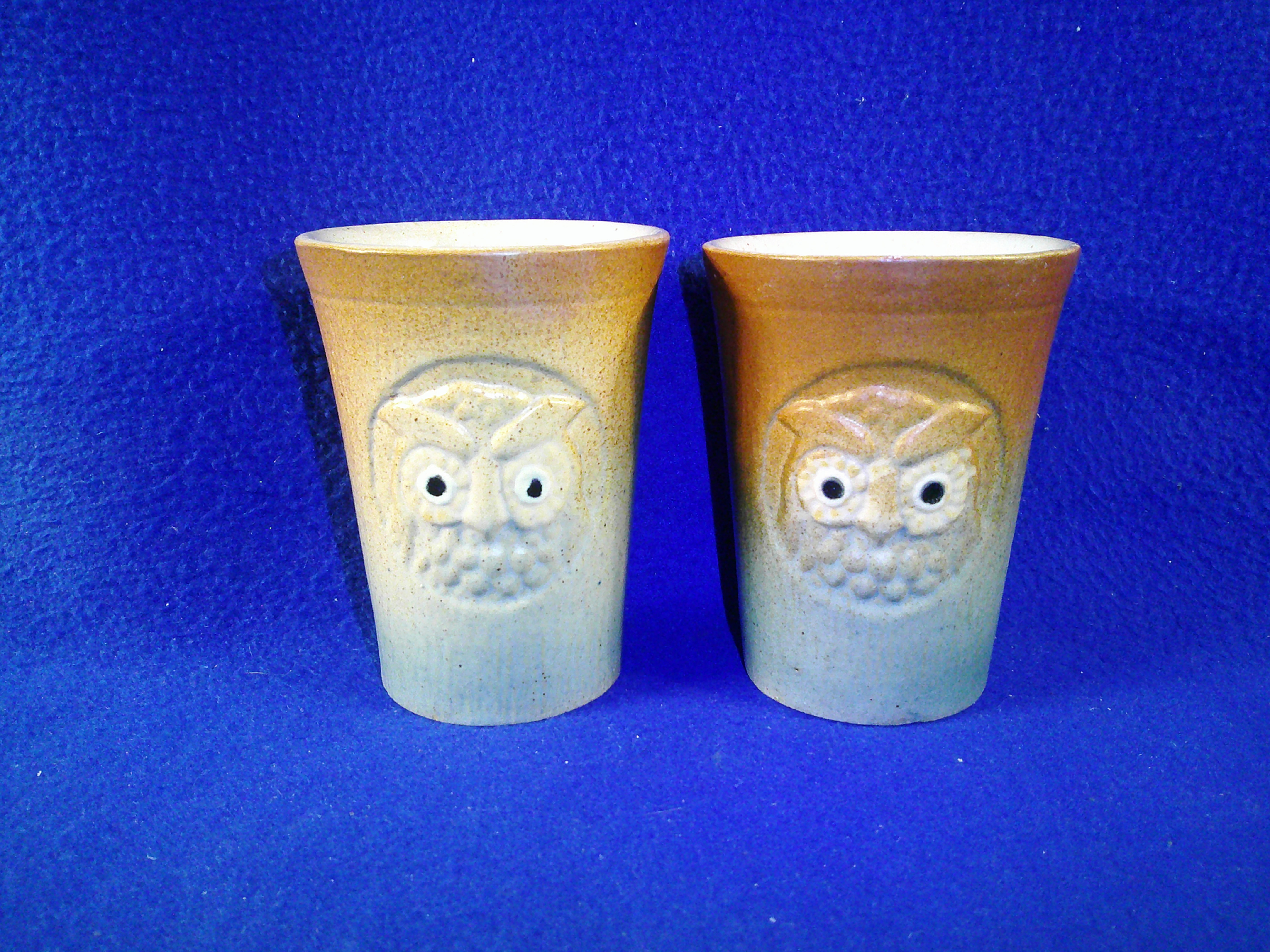 Pair of Wise Bird Stoneware Tumblers, Brush Pottery, 1927 #12113