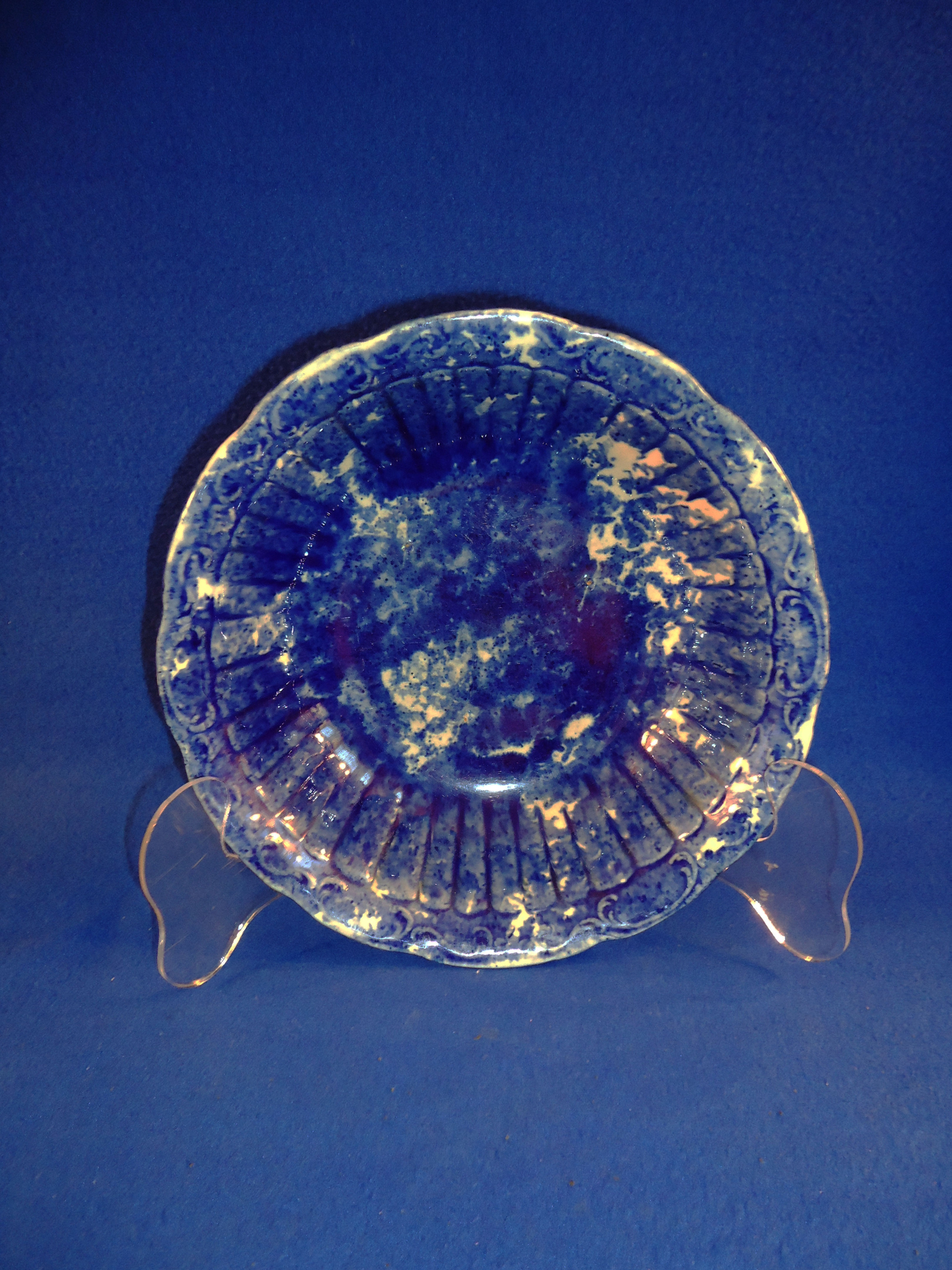 Blue and White Spongeware Stoneware Serving Bowl #5971