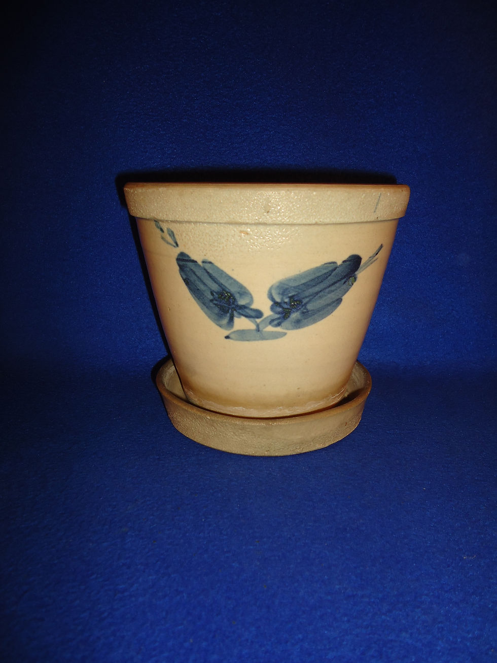 Blue and White Stoneware Flower Pot with Tulips, att. Fulper #9766