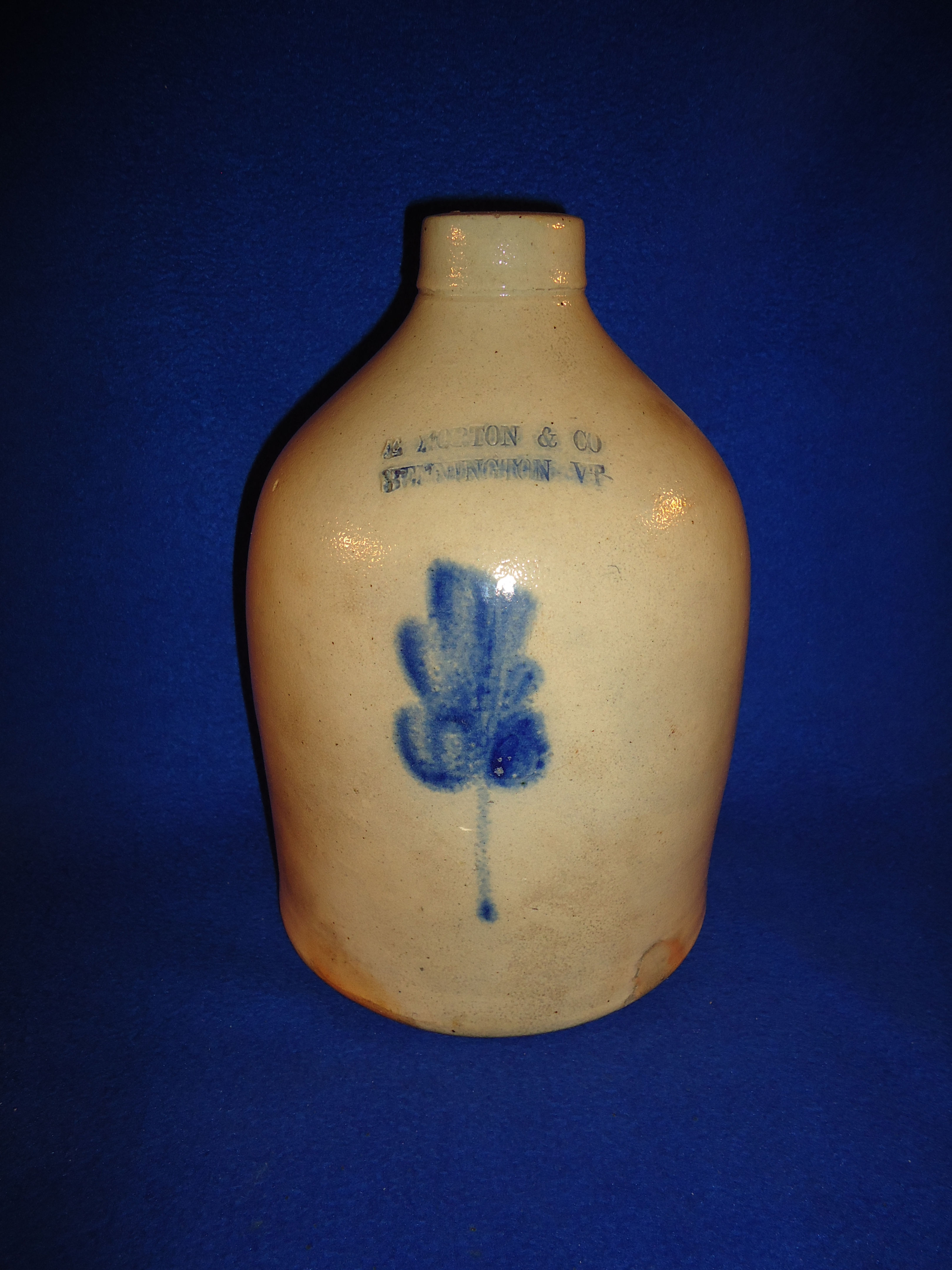 E. Norton, Bennington, Vermont Stoneware 1 Gallon Jug with Bright Leaf #2689