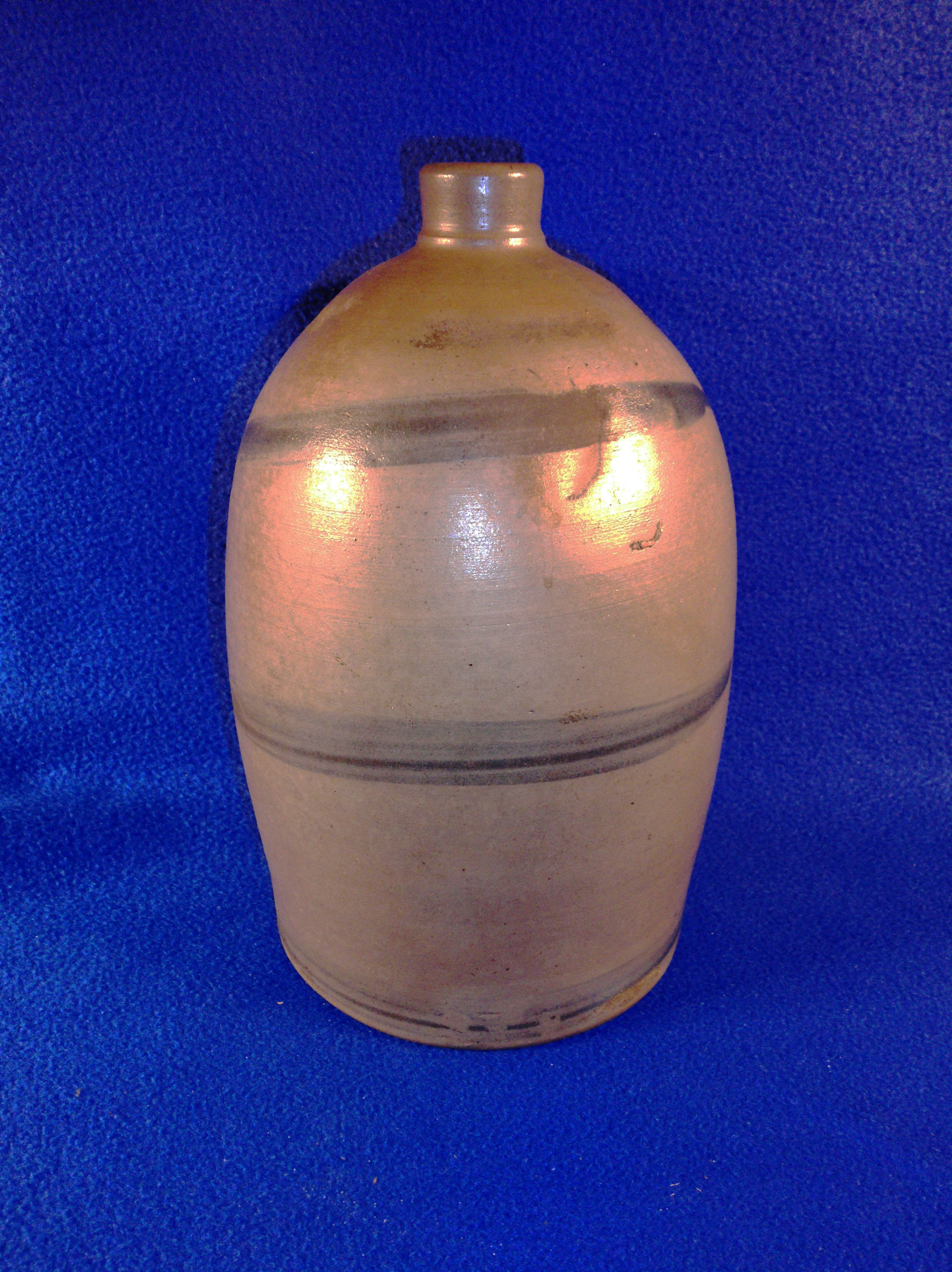 Circa 1870 1 Gallon Stoneware Striper Jug from SW Pennsylvania #12219