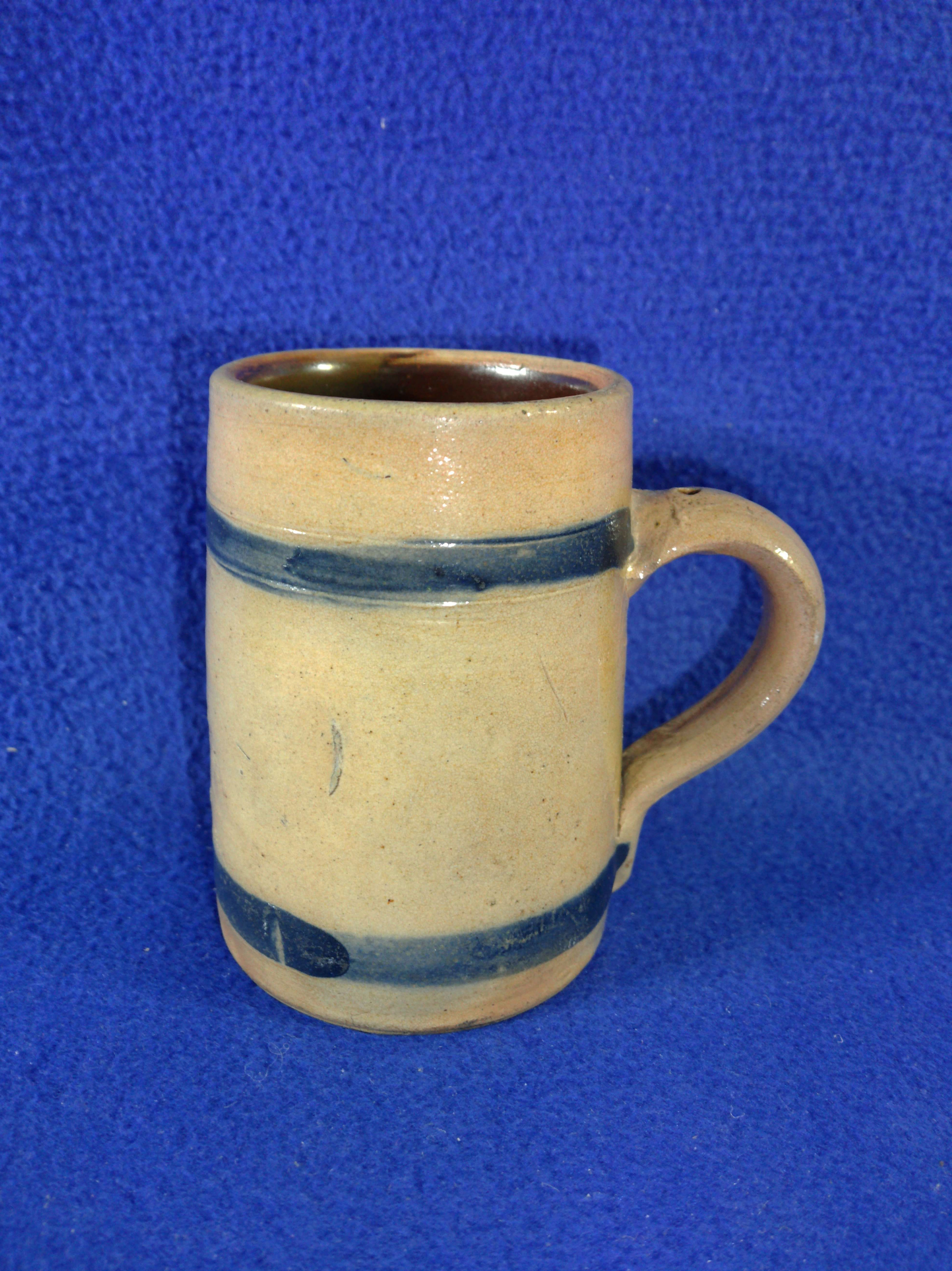 19th Century Salt Glaze Cobalt Striped Stoneware Mug #13113
