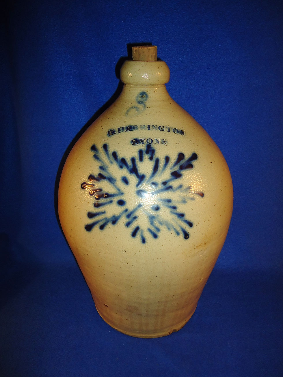 T. Harrington, Lyons, New York Stoneware 3g Jug with Sunburst 10251