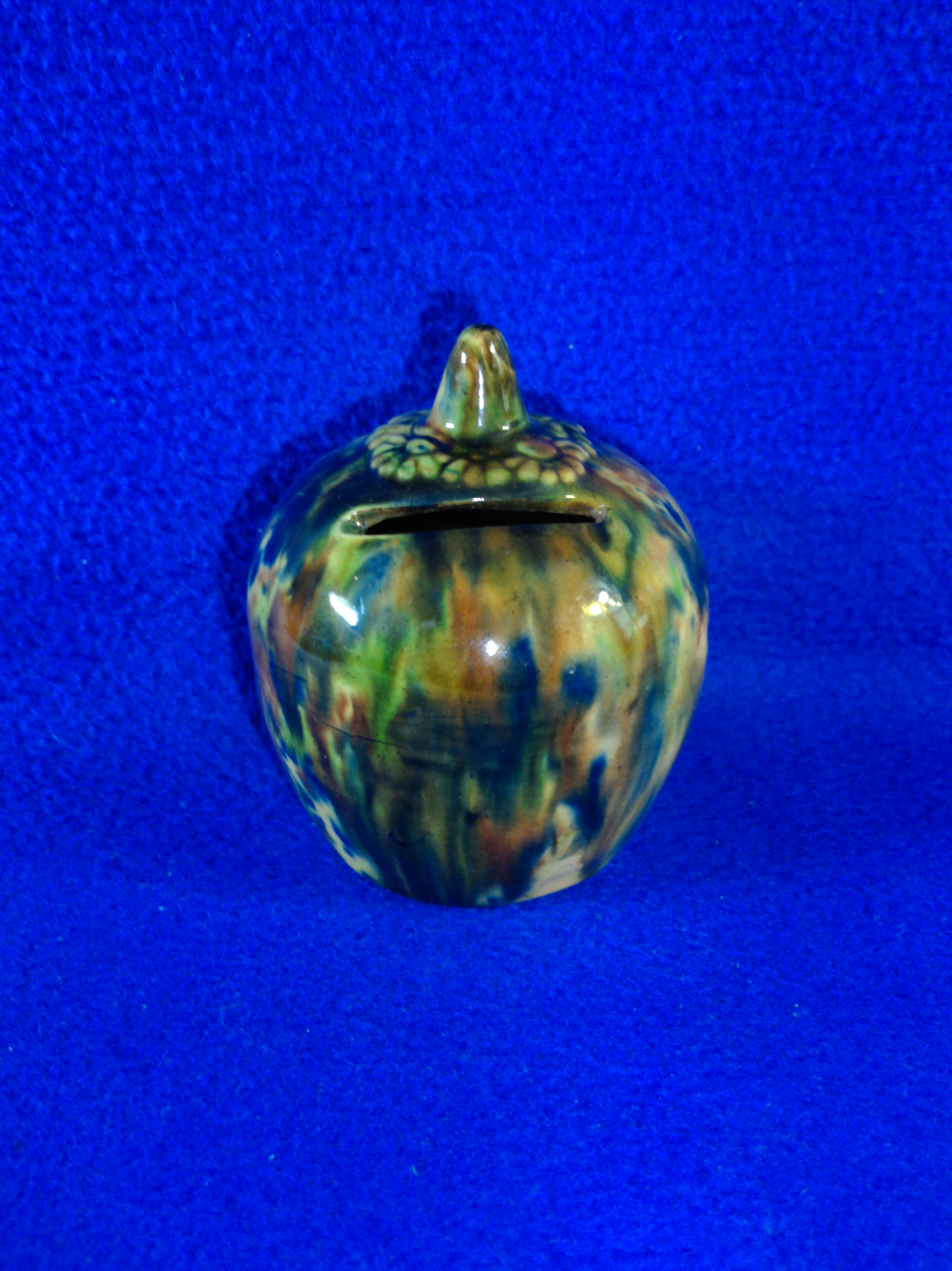 Yellow Ware Spongeware Bank, Rosslyn Pottery, Kirkcaldy, Scotland #12807