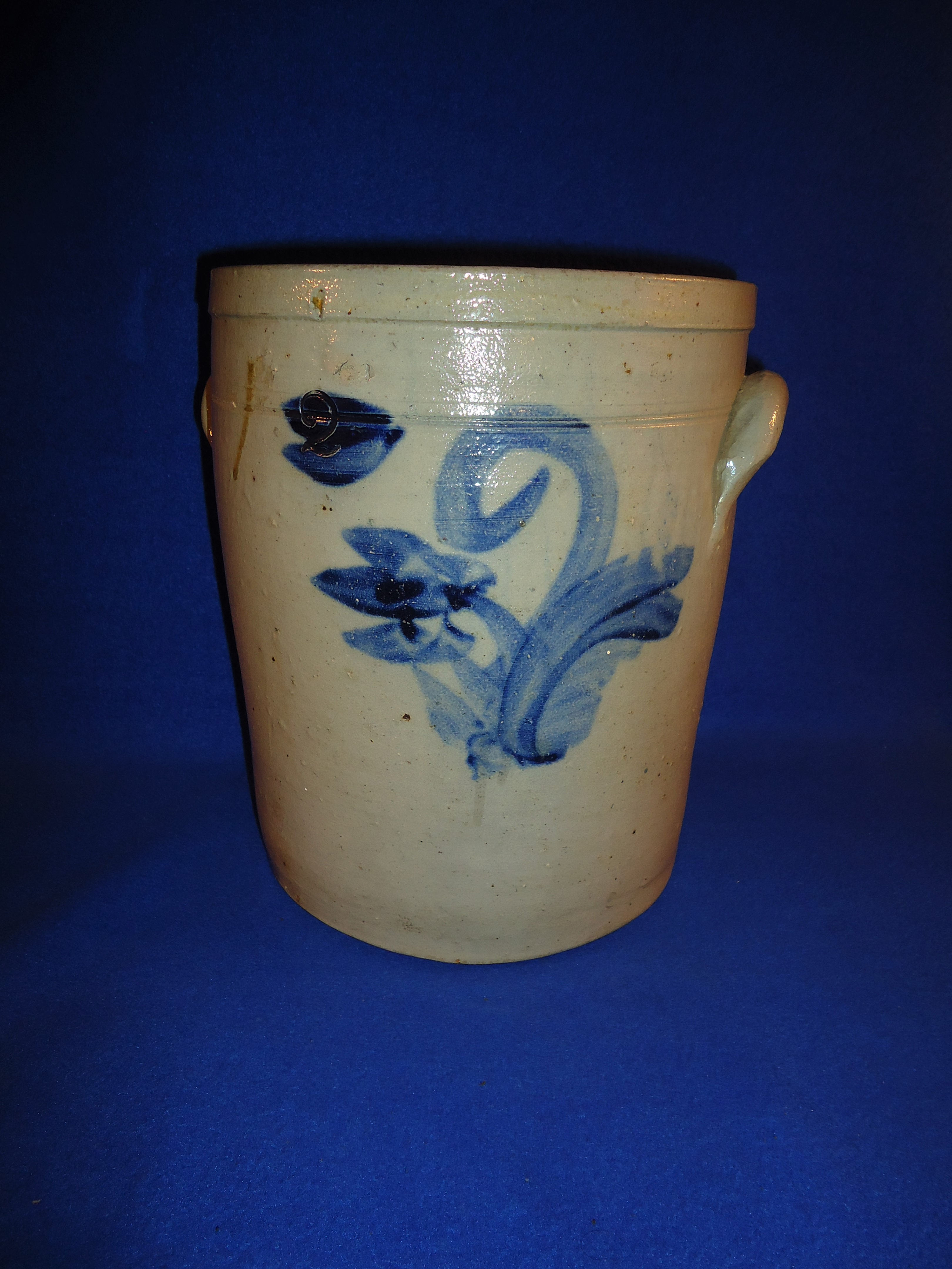 Circa 1860 2 Gallon Stoneware Crock with Tulip from NE Ohio #5260