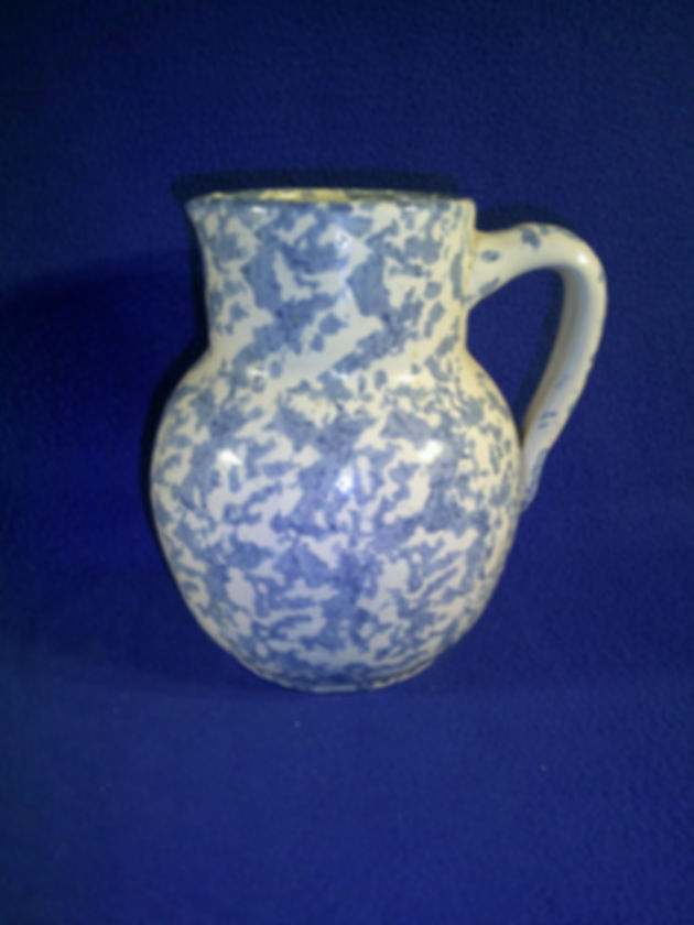 Blue and White Spongeware Pitcher by Uhl Pottery #12063