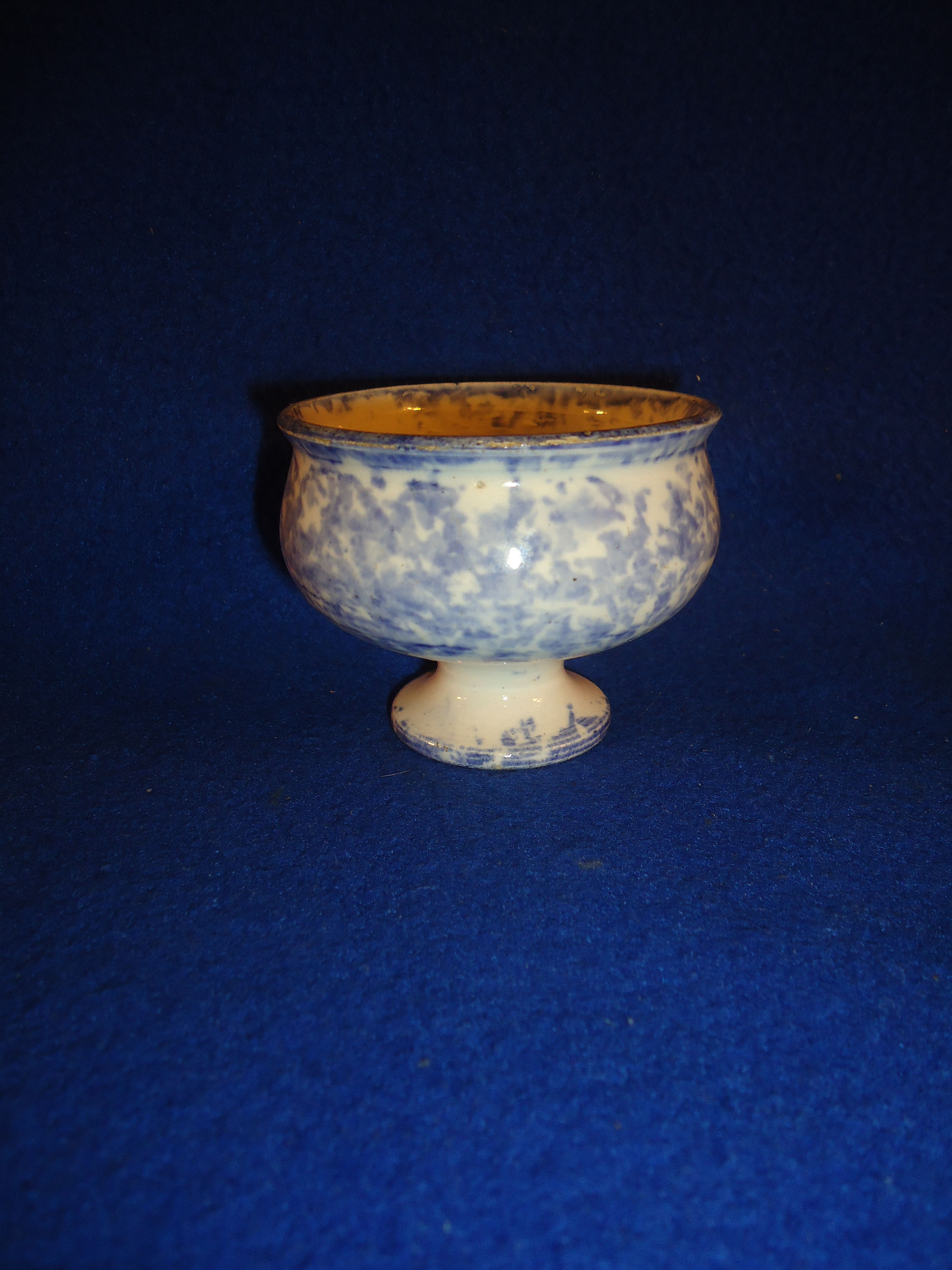 Blue and White Spongeware Staffordshire Master Salt #3786
