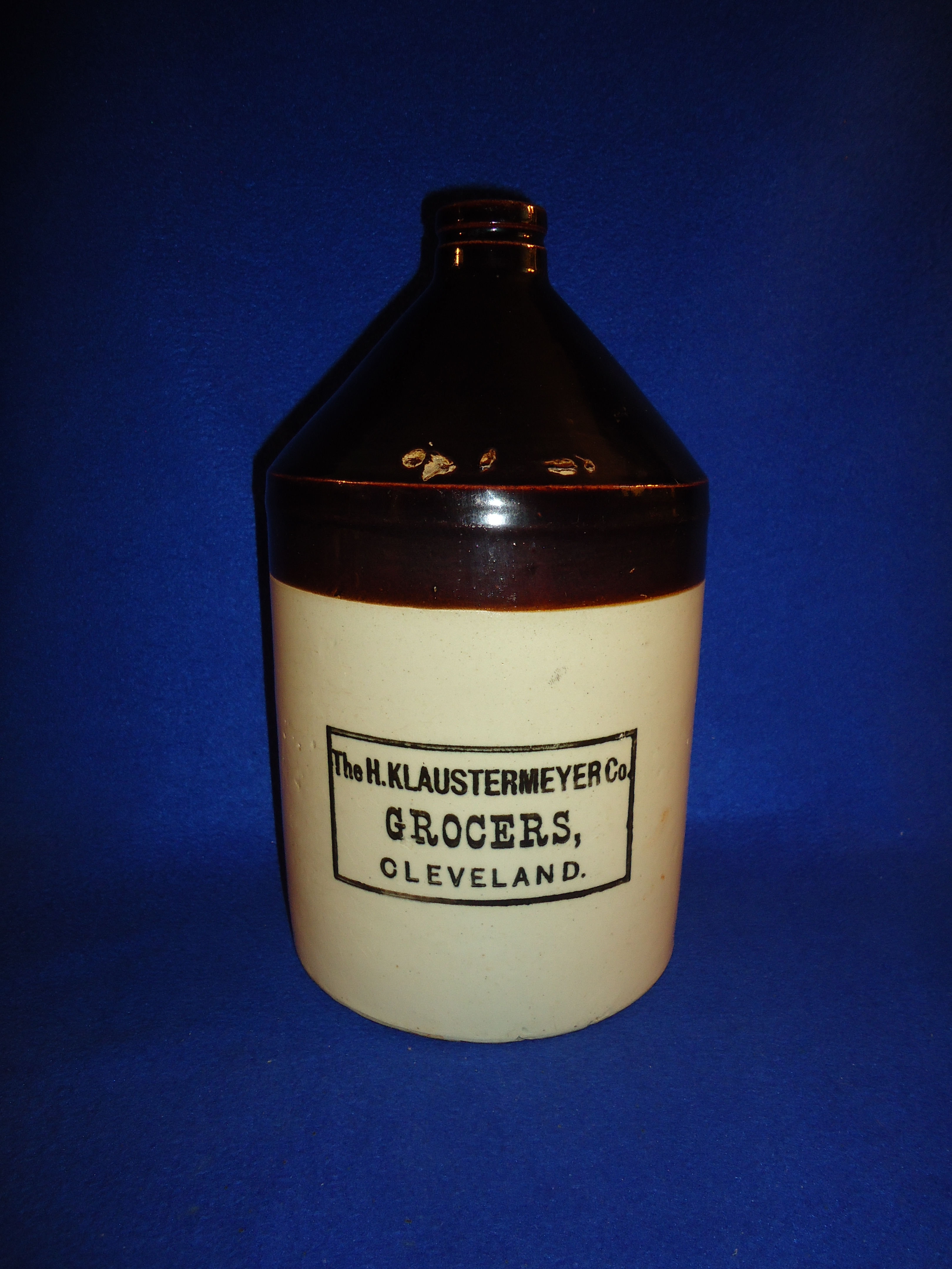 Klaustermeyer, Grocers, Cleveland, Ohio Stoneware Jug #9858