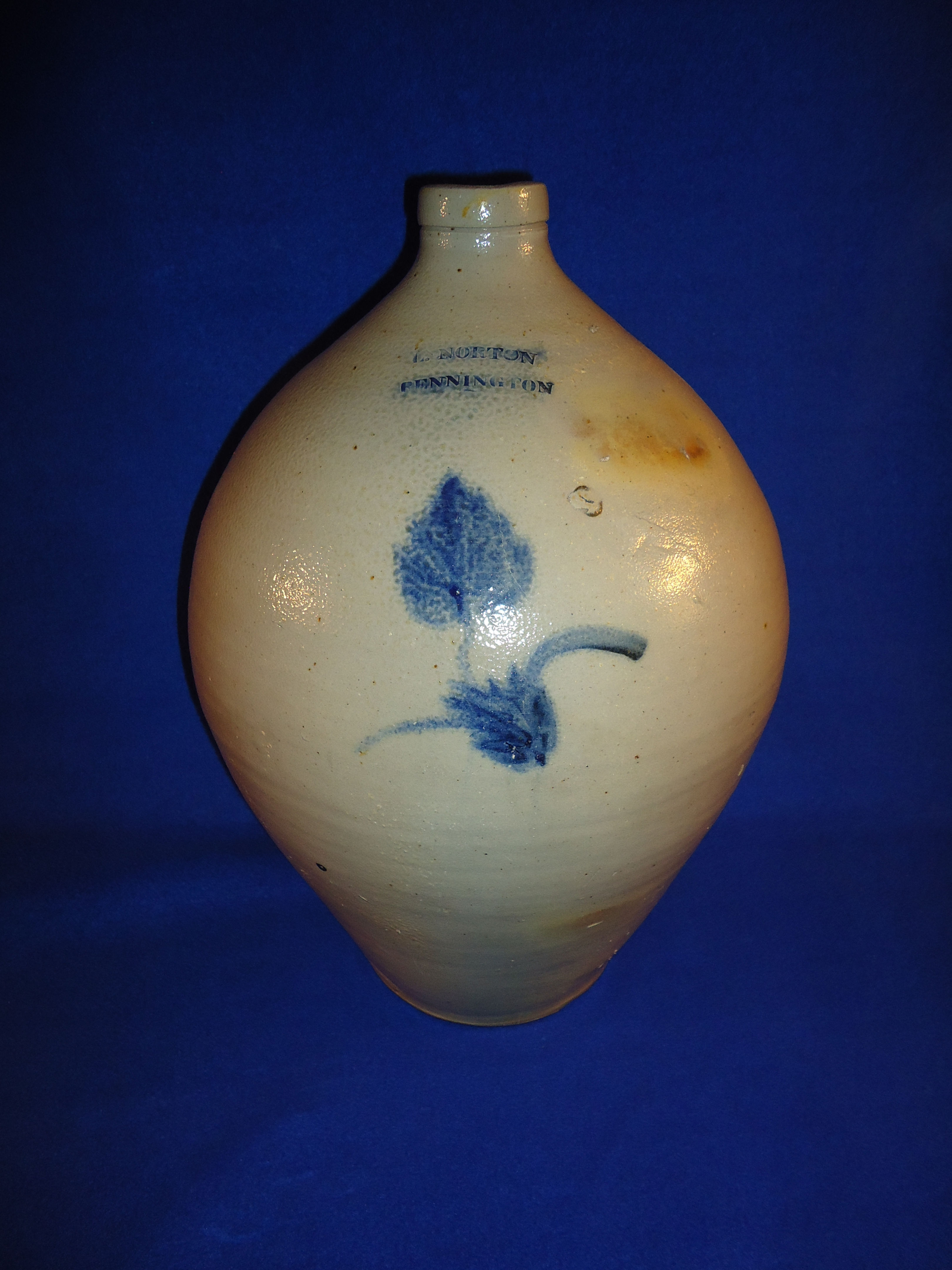 L. Norton, Bennington, Vermont 3 Gallon Stoneware Ovoid Jug with Tulip #6657