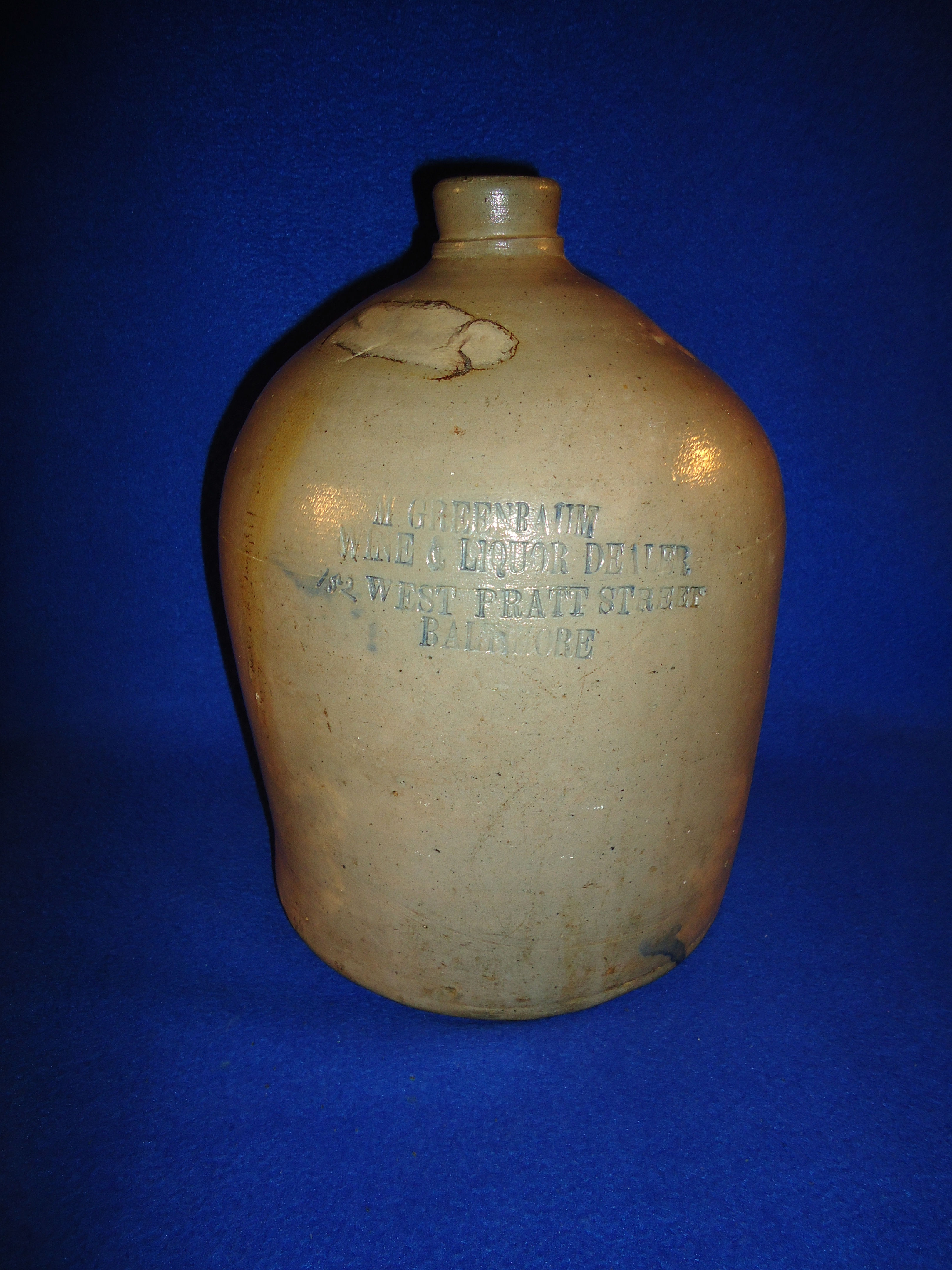 M. Greenbaum, Wine & Liquor Dealer, Baltimore, Maryland Stoneware Jug #1032