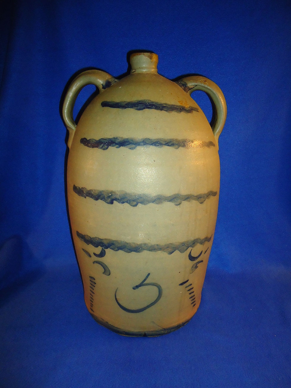 5 Gallon Double-Handles Striper Jug, att. R. T. Williams, New Geneva, PA #9656